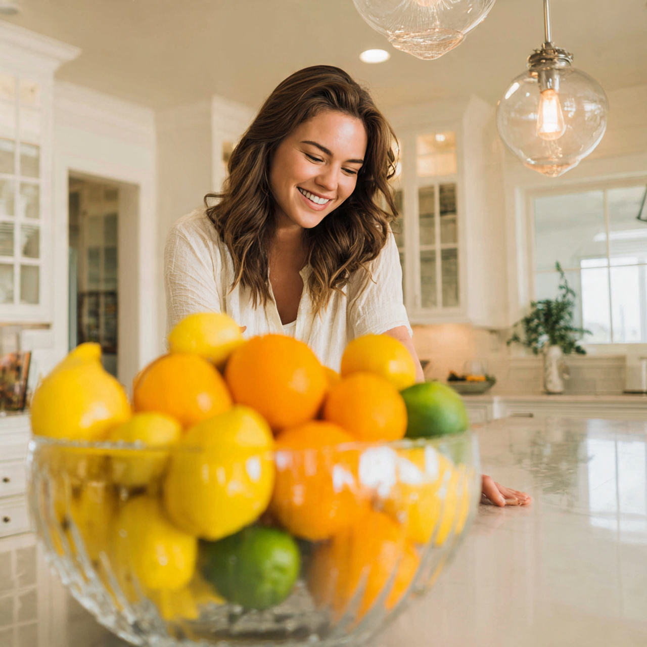 25 Transform Your Space with Stunning Kitchen Island Decor Ideas 18 a bright kitchen featuring a glass bowl filled wit