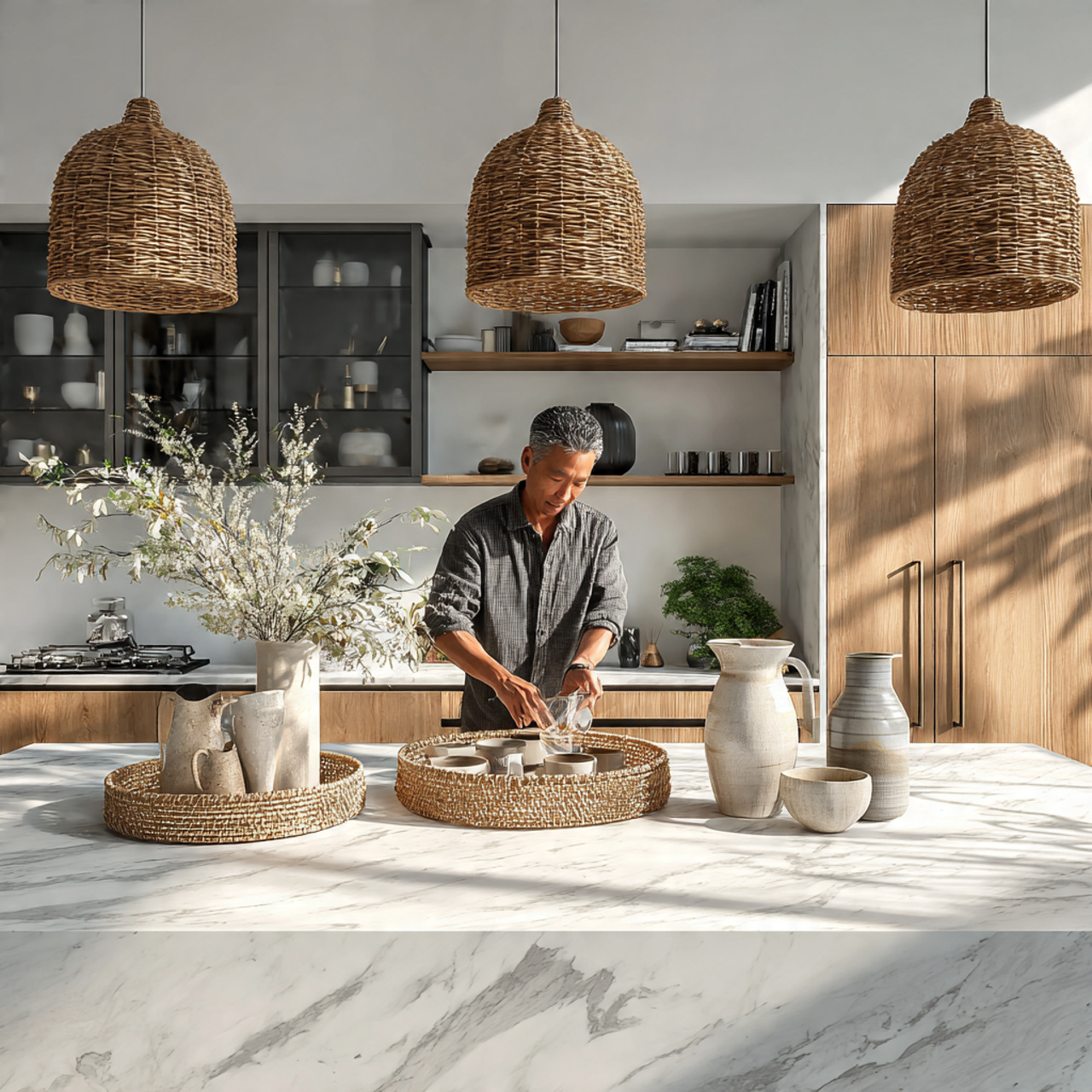 25 Transform Your Space with Stunning Kitchen Island Decor Ideas 22 a contemporary kitchen with a marble island using