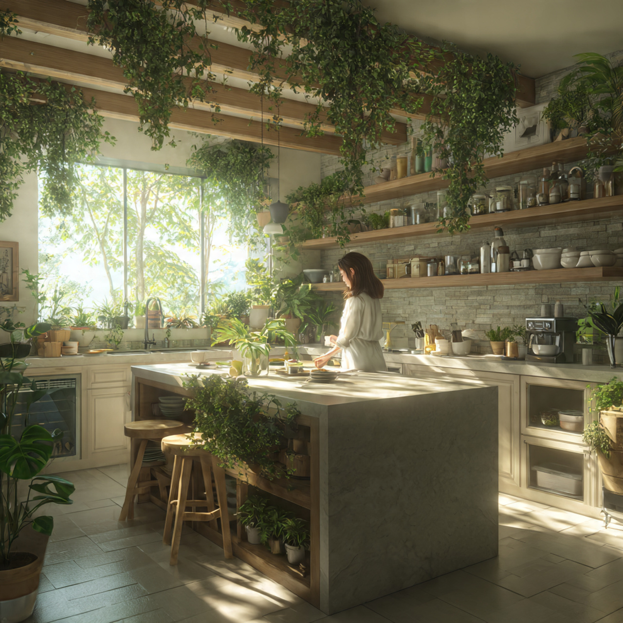 a contemporary kitchen with built in planter boxes 1