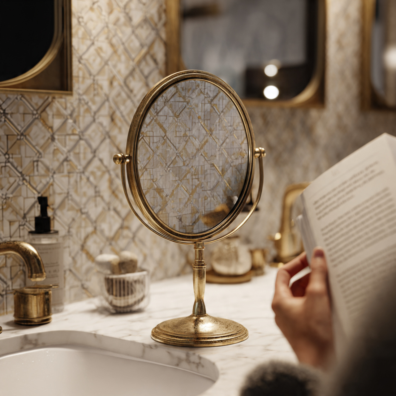 a luxurious bathroom countertop with an antique br 1