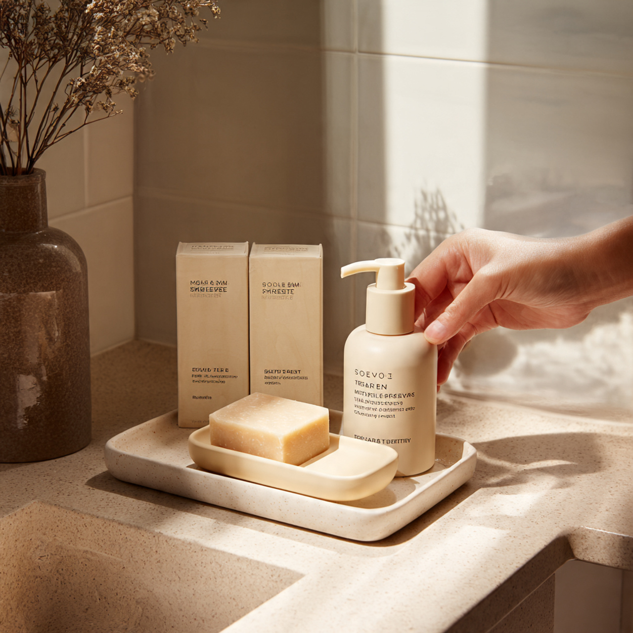 a minimalist bathroom sink with a smooth matte cer