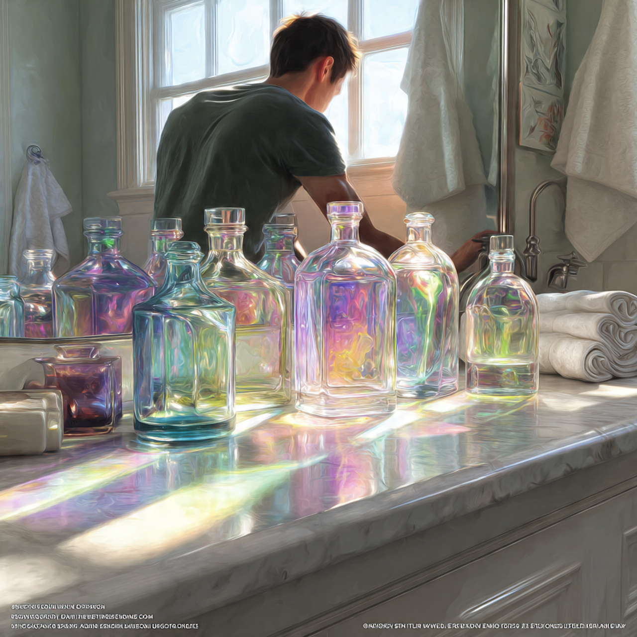 25 Bathroom Counter Decor Ideas That Elevate Style & Function Instantly 22 a modern bathroom vanity adorned with iridescent g