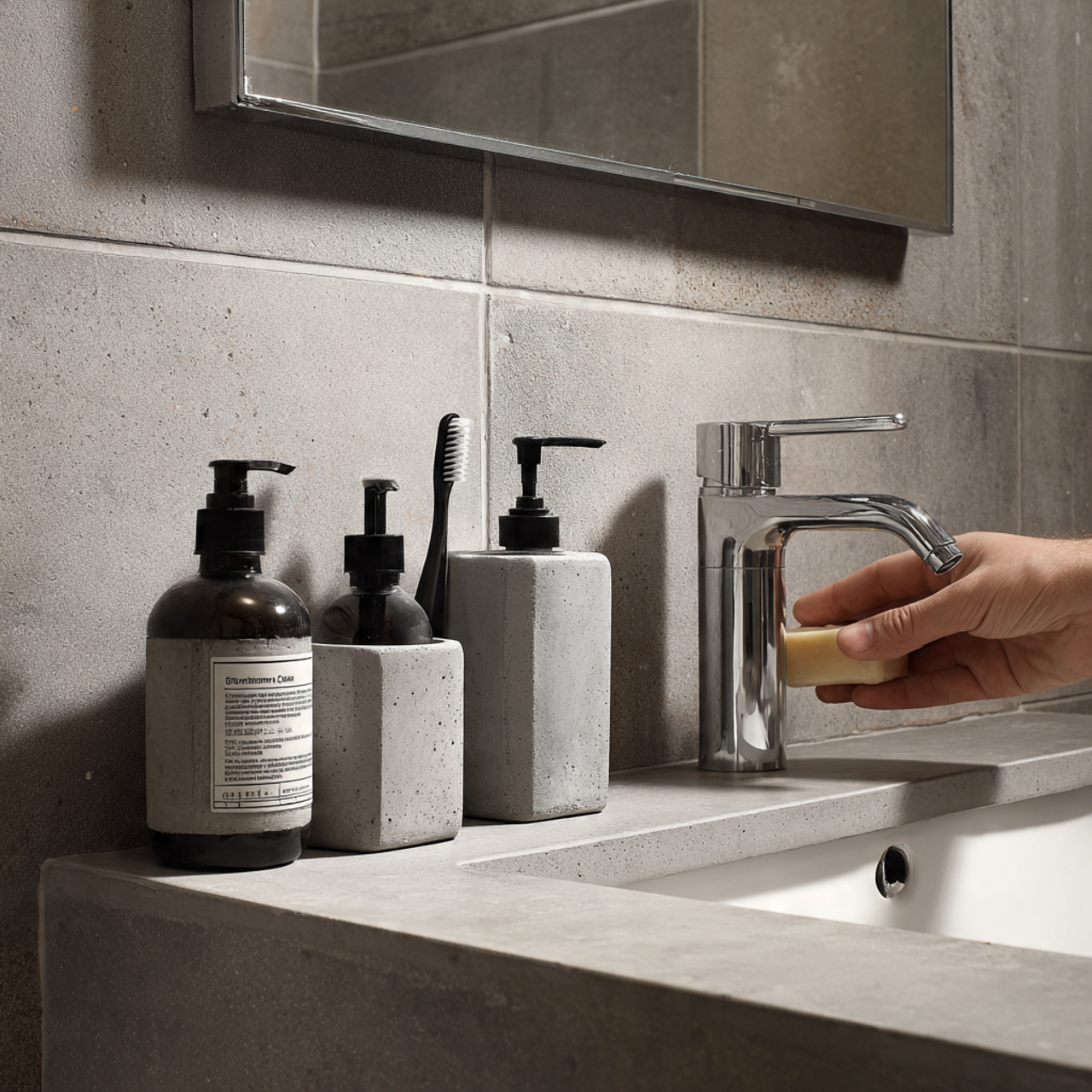 a modern industrial style bathroom sink with