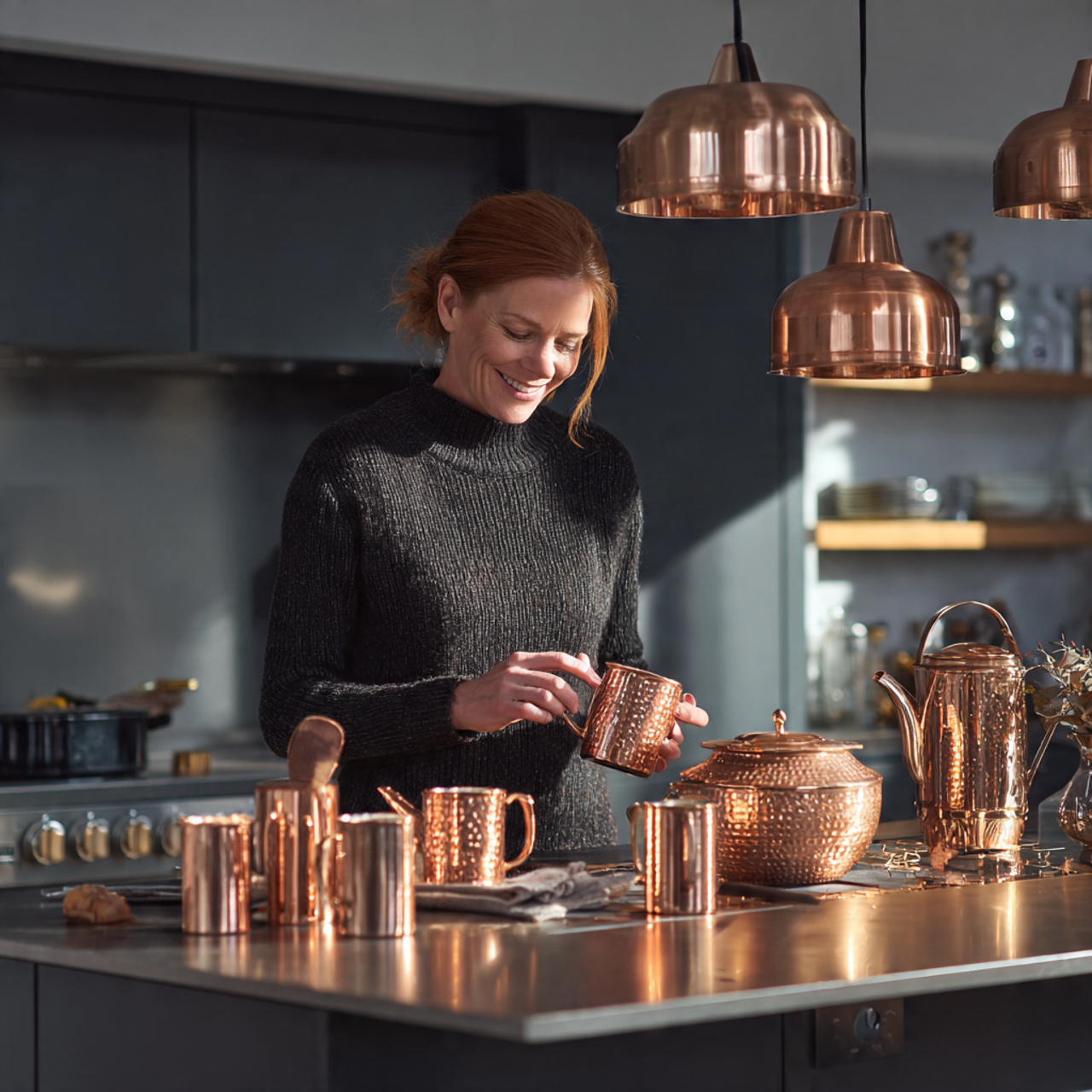 25 Transform Your Space with Stunning Kitchen Island Decor Ideas 19 a modern kitchen island adorned with copper kitche