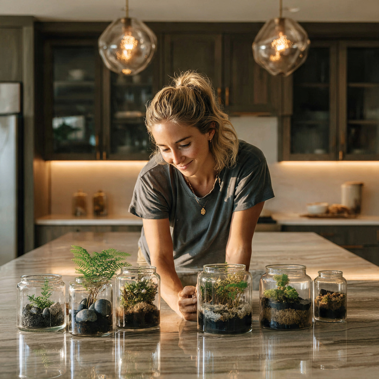 25 Transform Your Space with Stunning Kitchen Island Decor Ideas 21 a modern kitchen island featuring small glass terr