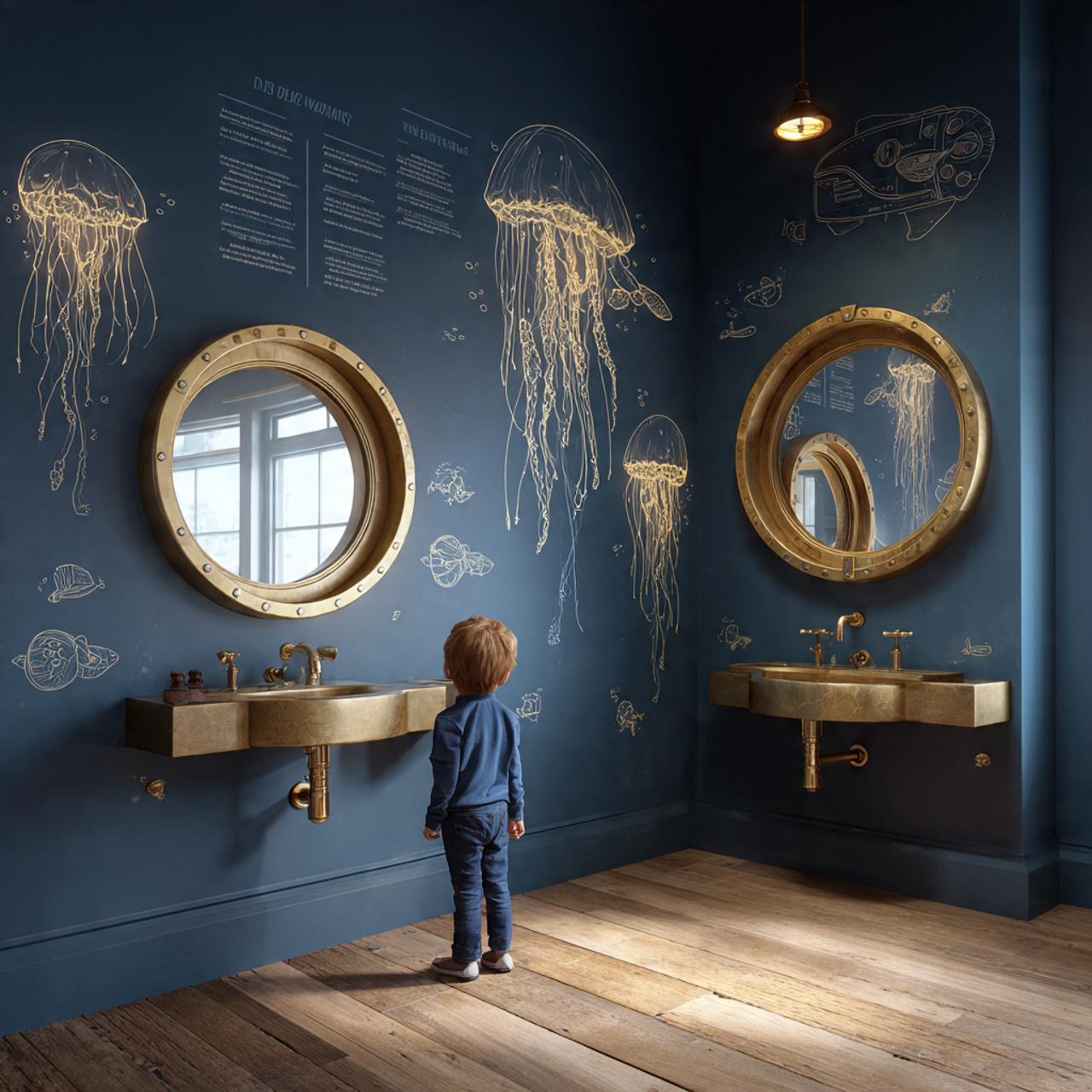 a realistic kids bathroom decor featuring a deep s