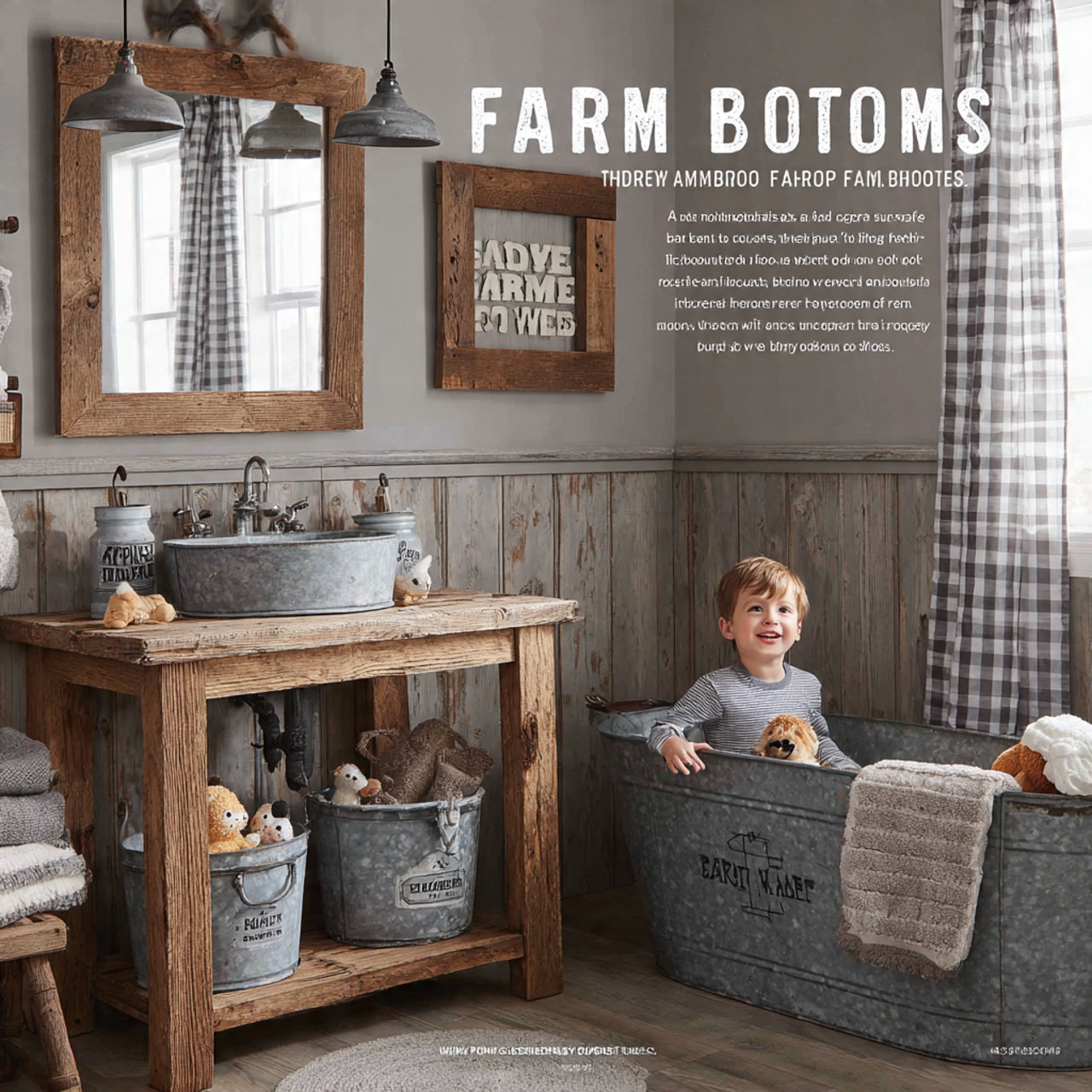 a realistic kids bathroom decor with farmhouse bar