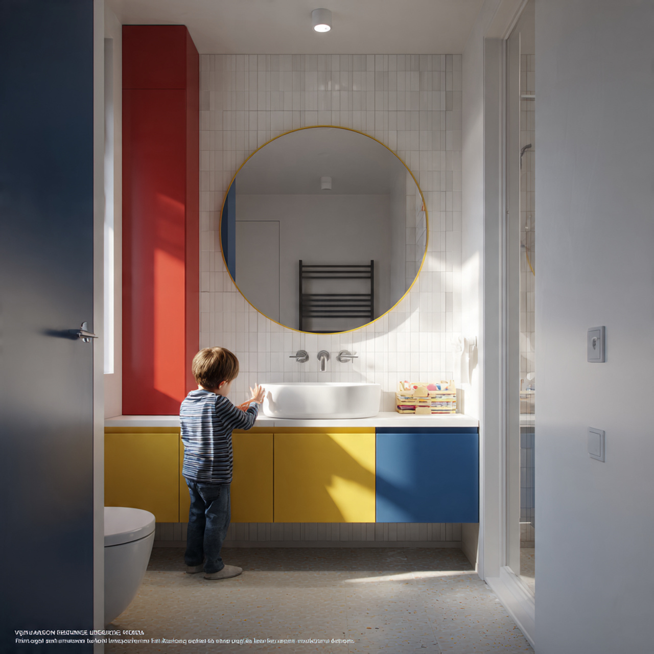 a sleek kids bathroom decor in minimalist scandina