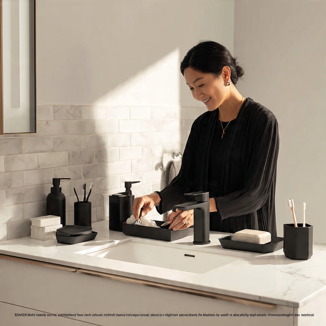 25 Bathroom Counter Decor Ideas That Elevate Style & Function Instantly 12 a sleek modern bathroom counter with matte black a