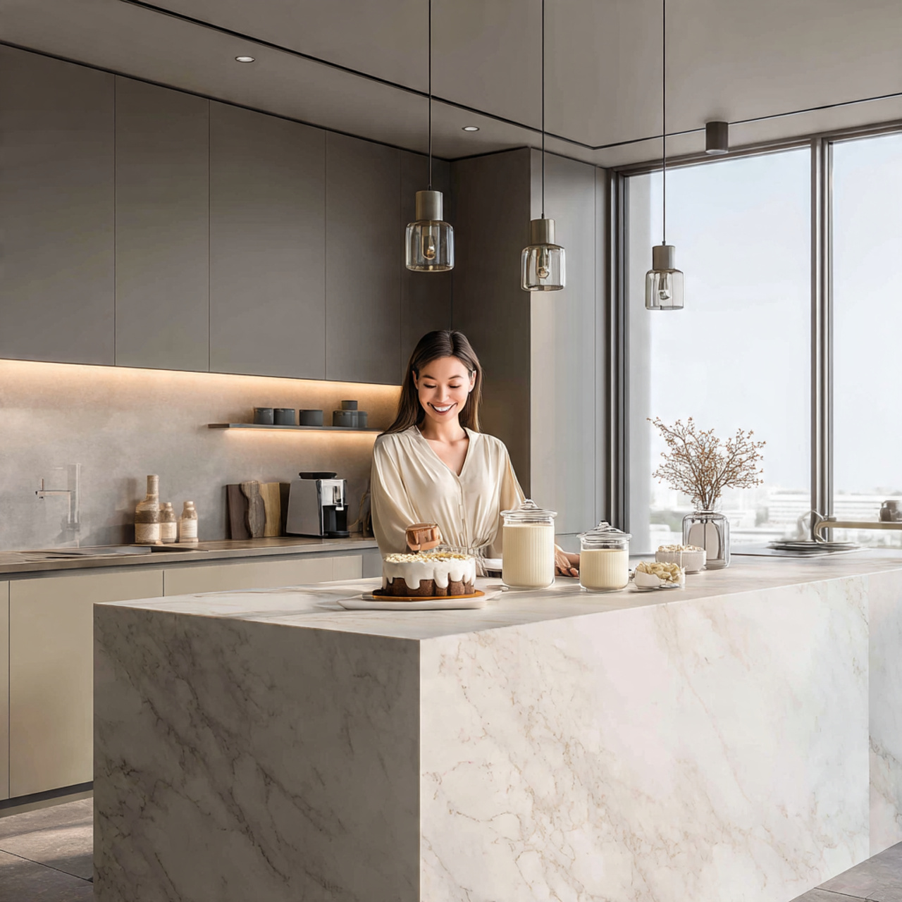 25 Transform Your Space with Stunning Kitchen Island Decor Ideas 11 a sleek modern kitchen with a marble island featur