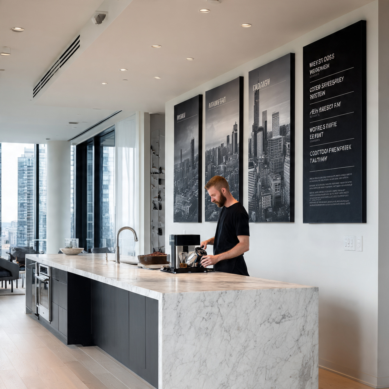 a sleek modern kitchen with black and white archit