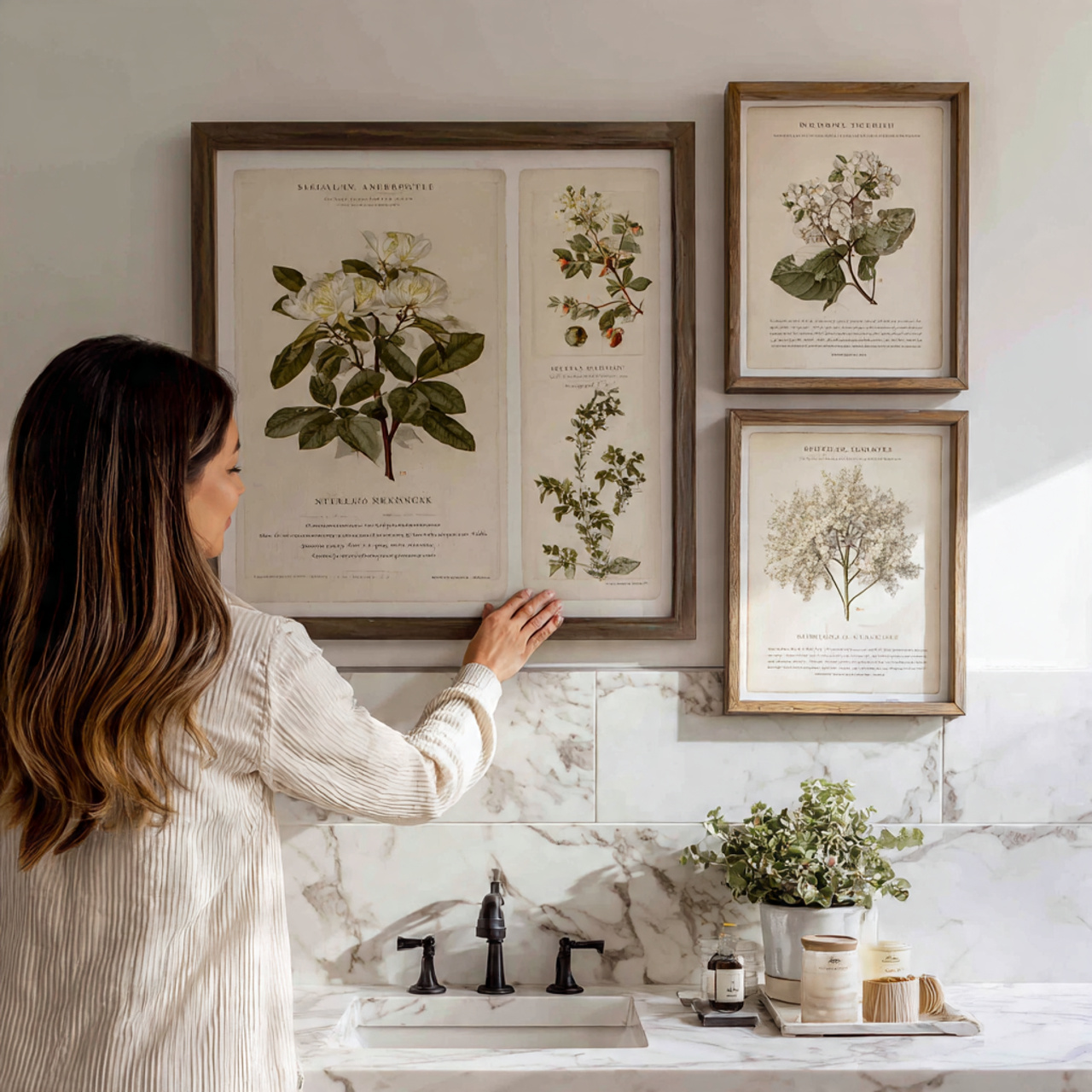 25 Bathroom Counter Decor Ideas That Elevate Style & Function Instantly 18 a stylish bathroom counter propped with framed bot