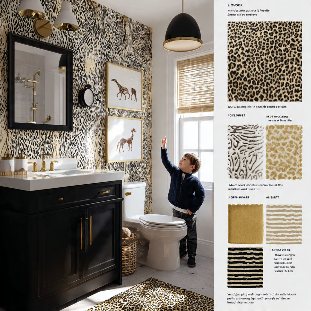 a trendy kids bathroom decor with safari animal pr