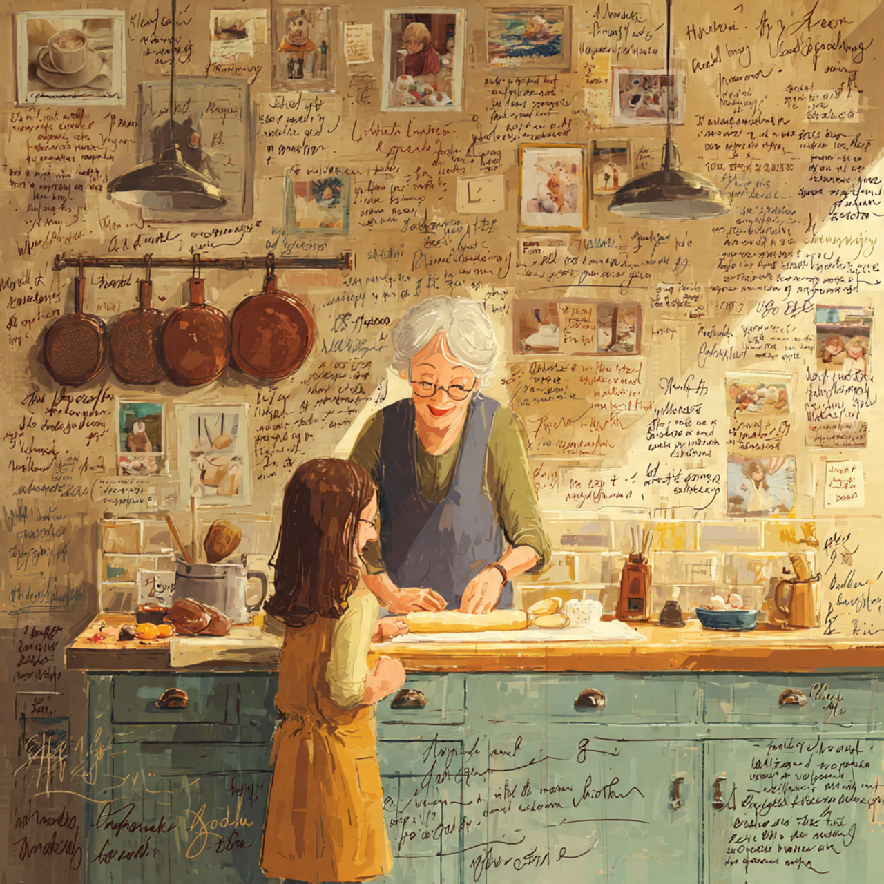 a warm sunlit kitchen with a gallery wall of frame