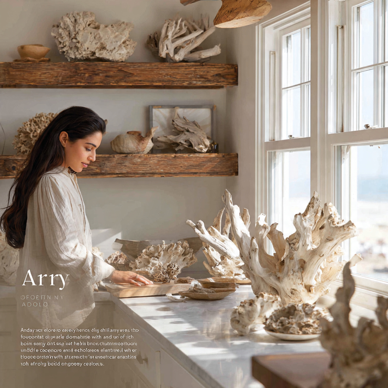 airy coastal kitchen featuring sun bleached driftw