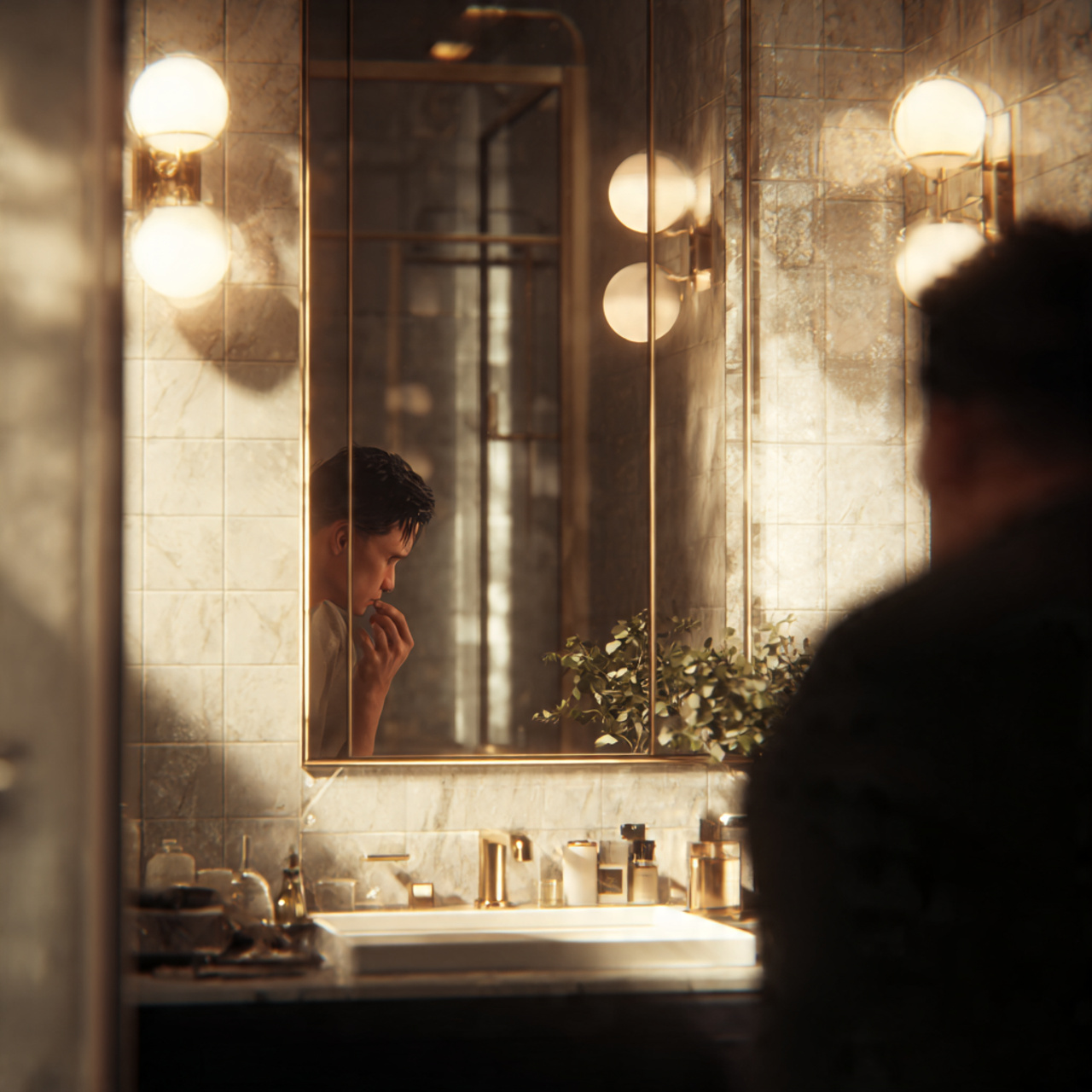 apartment bathroom featuring mid century modern gl