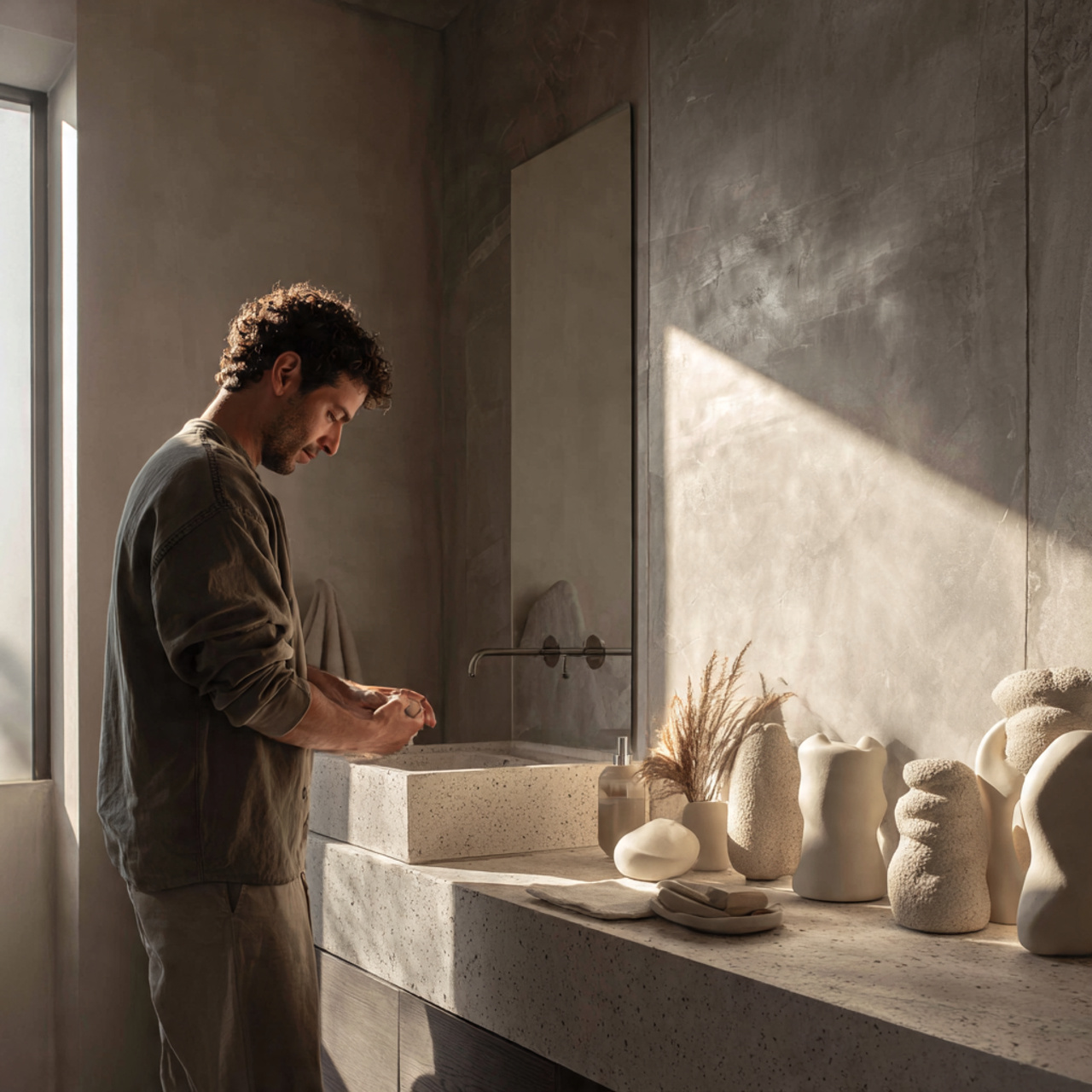 apartment bathroom featuring sculptural matte resi