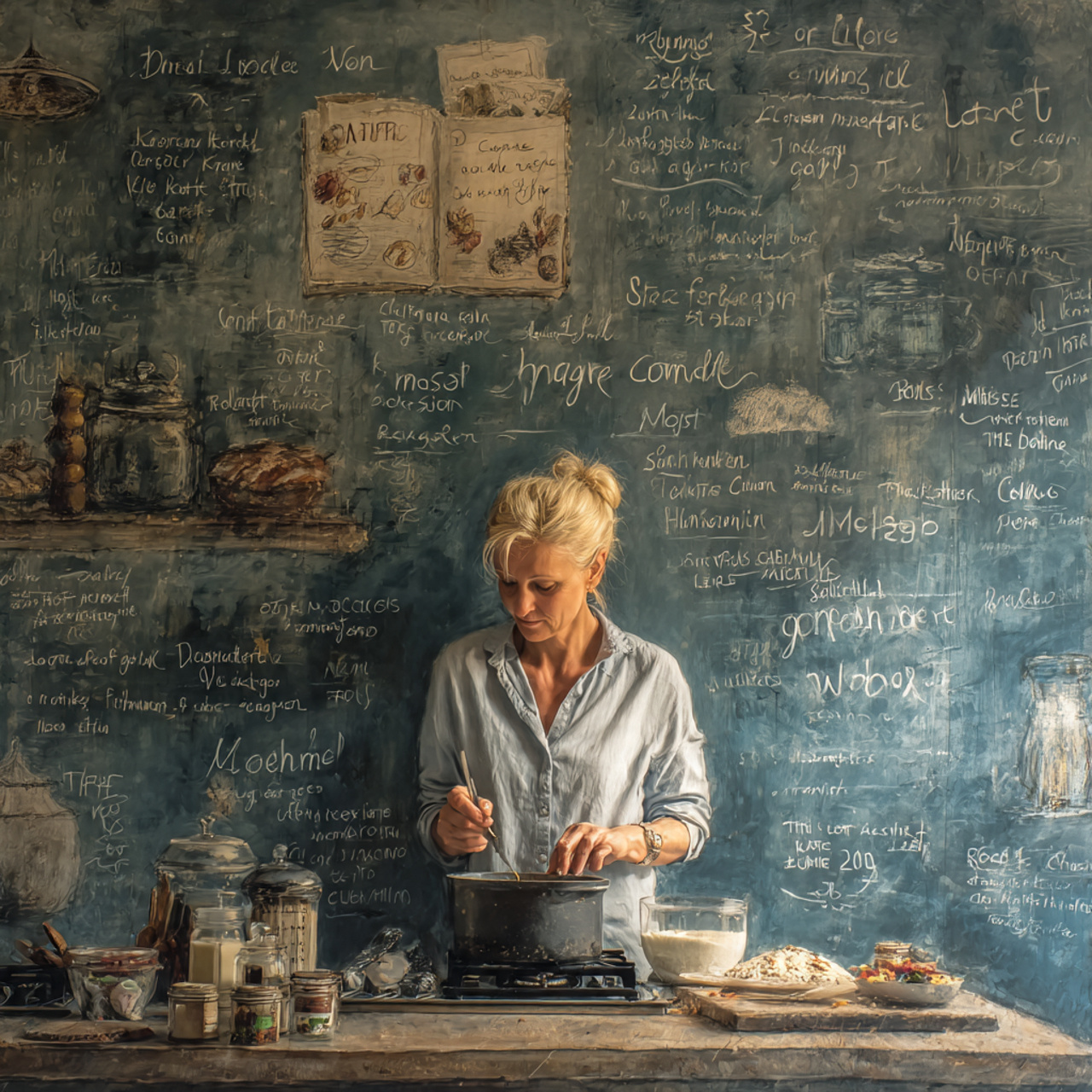 artistic kitchen featuring a painted mural accent