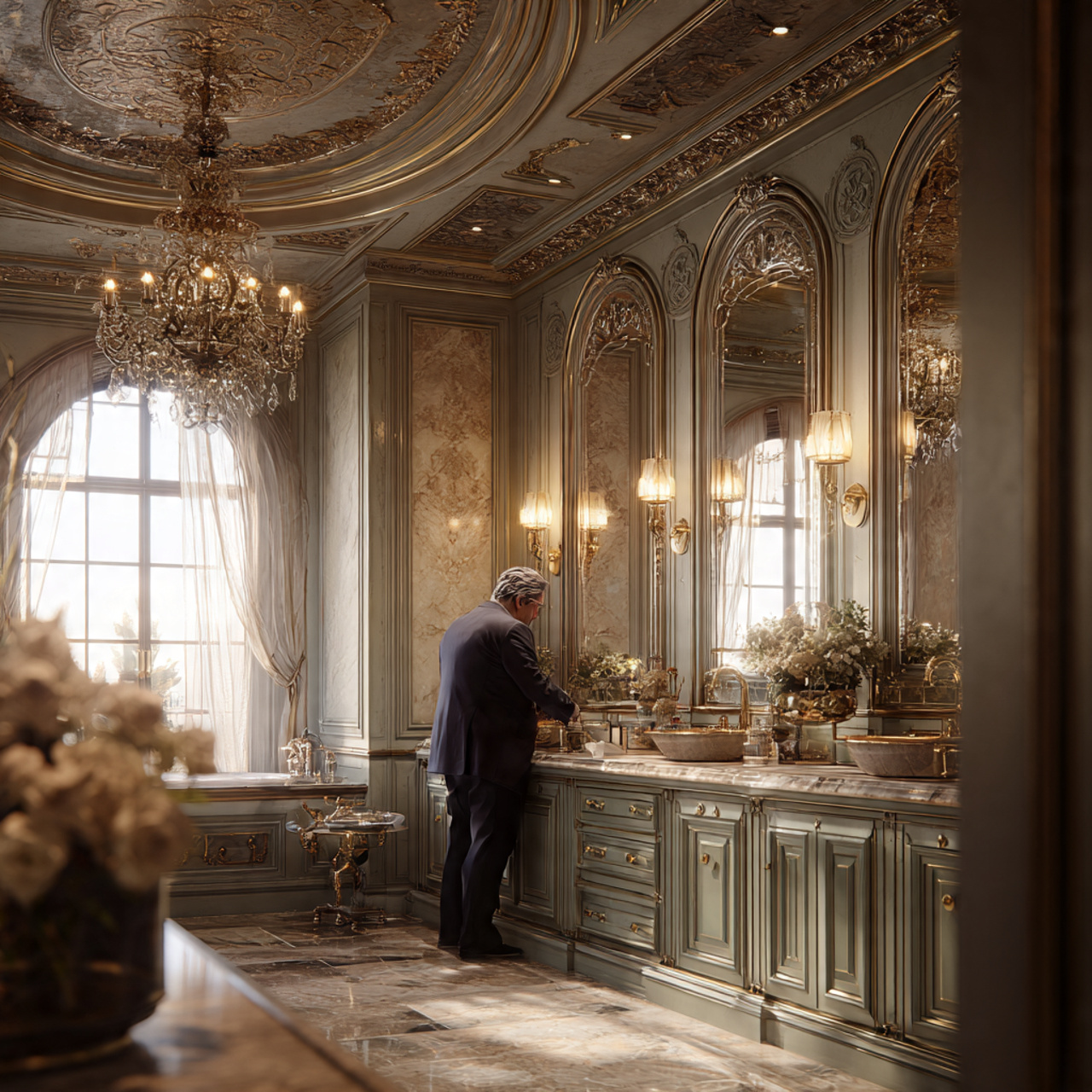 bathroom ideas decor featuring ornate crown moldin