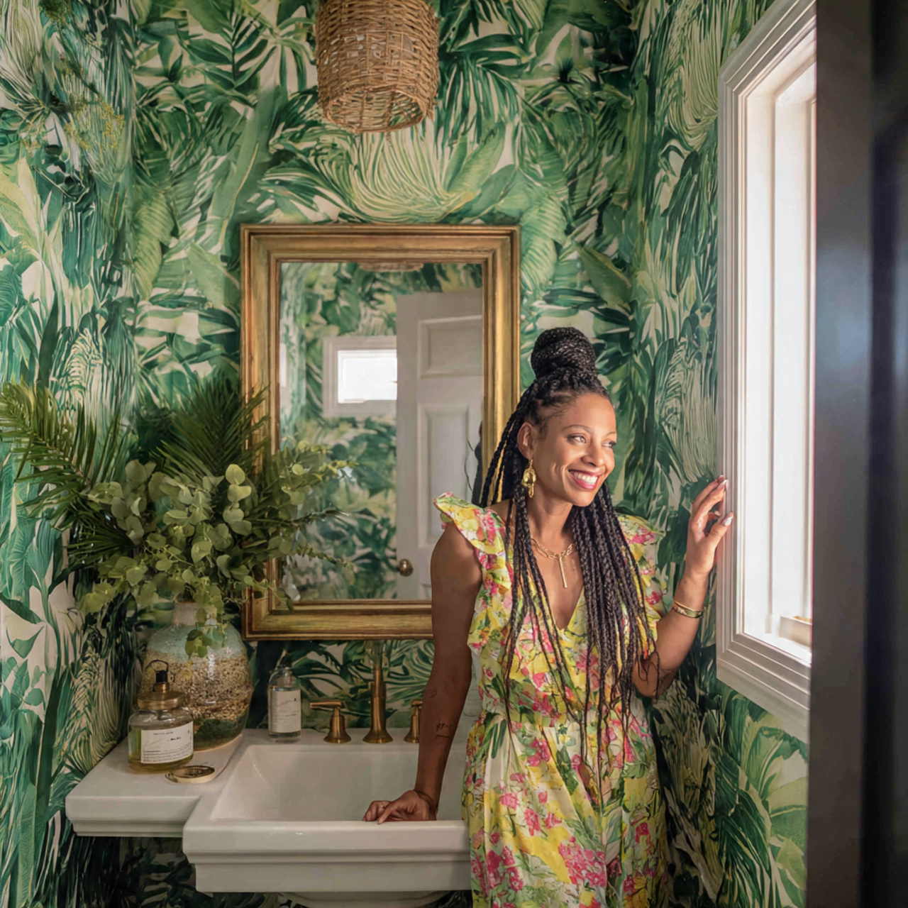 bathroom ideas decor showcasing bold botanical wal