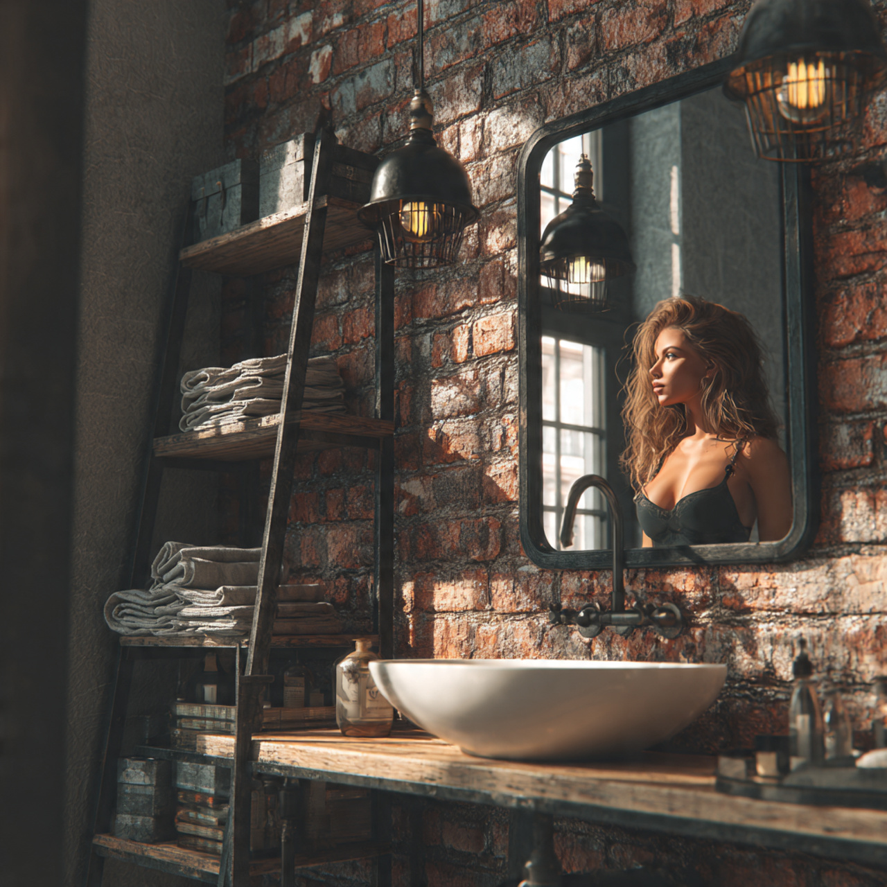 bathroom ideas decor showcasing rustic exposed bri