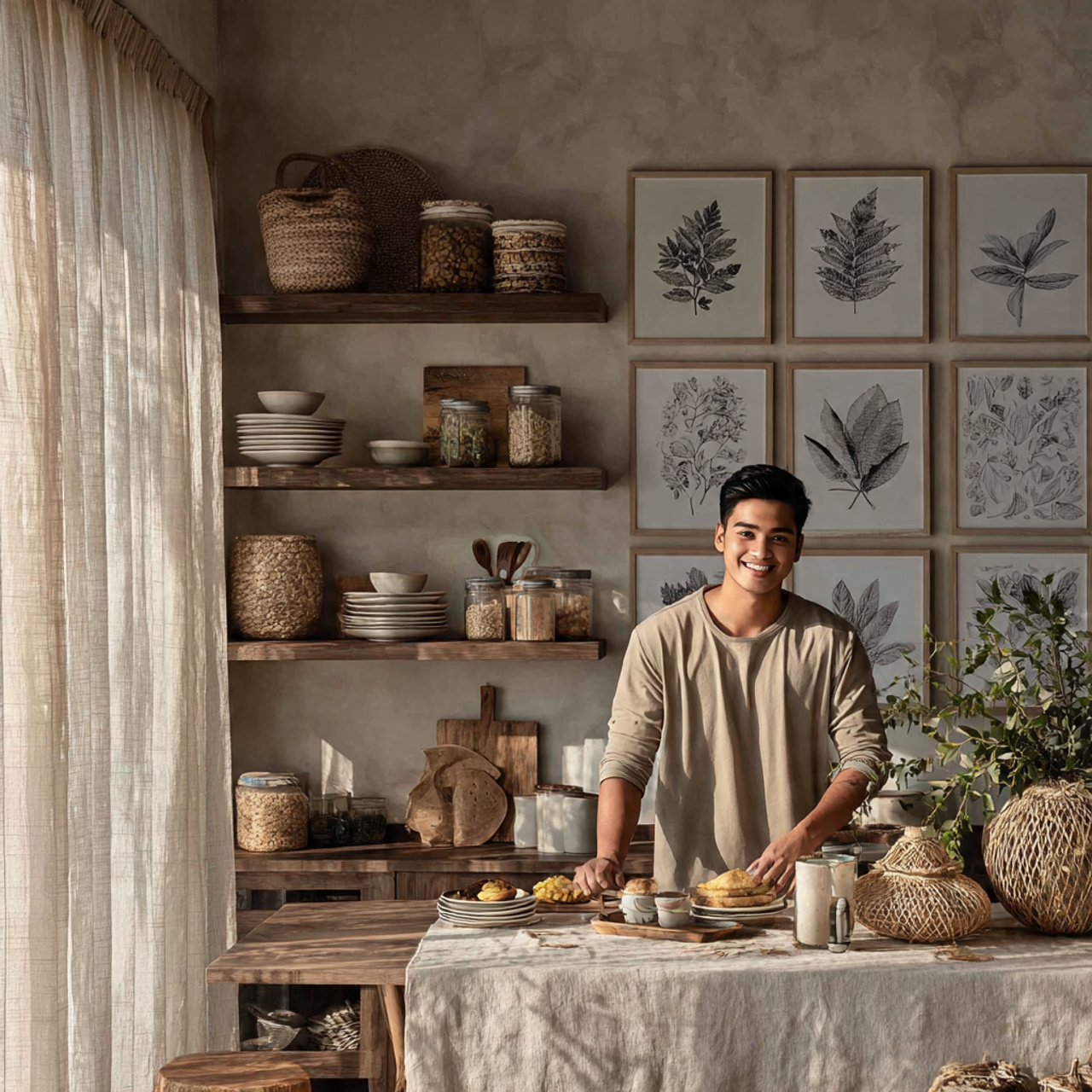 bohemian inspired kitchen with pressed leaf and bo