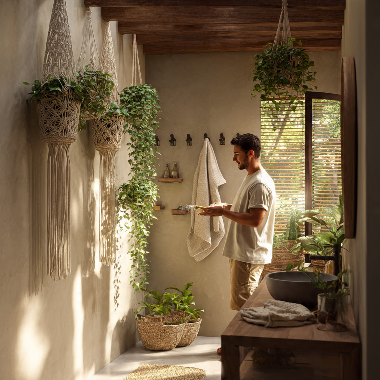 bohemian style bathroom showcasing bathroom wall d