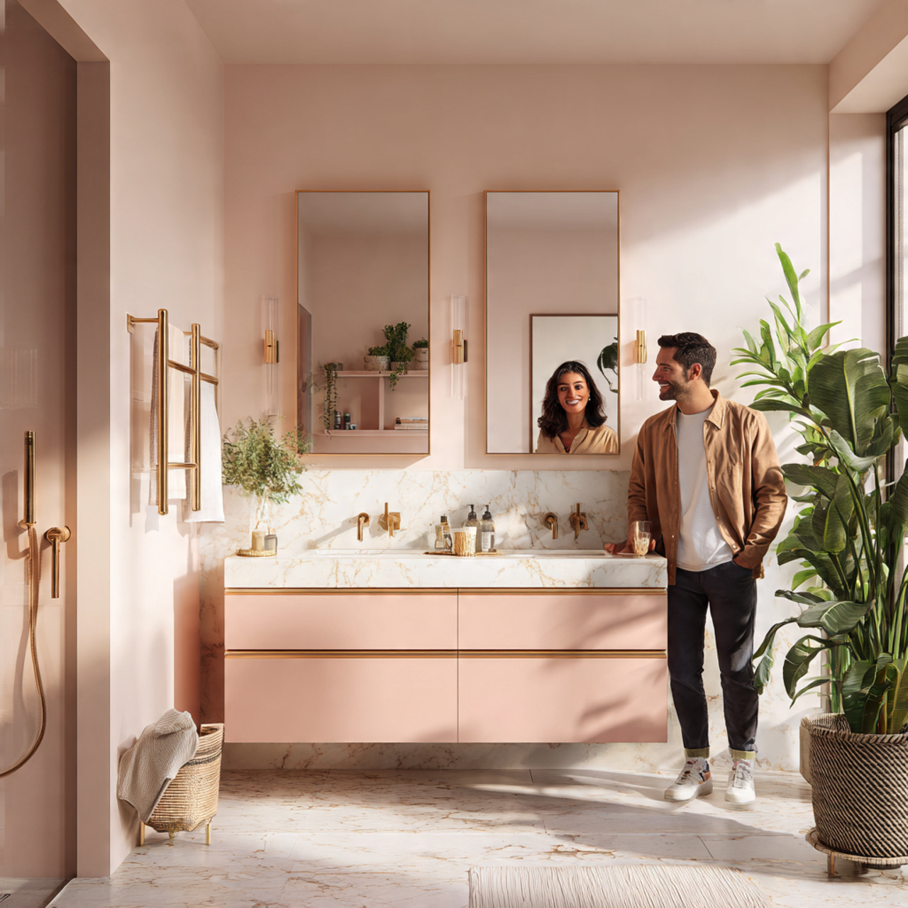 25 Trendy Pink Bathroom Decor Ideas for a Bold Transformation 3 bright airy bathroom featuring rose gold faucets t