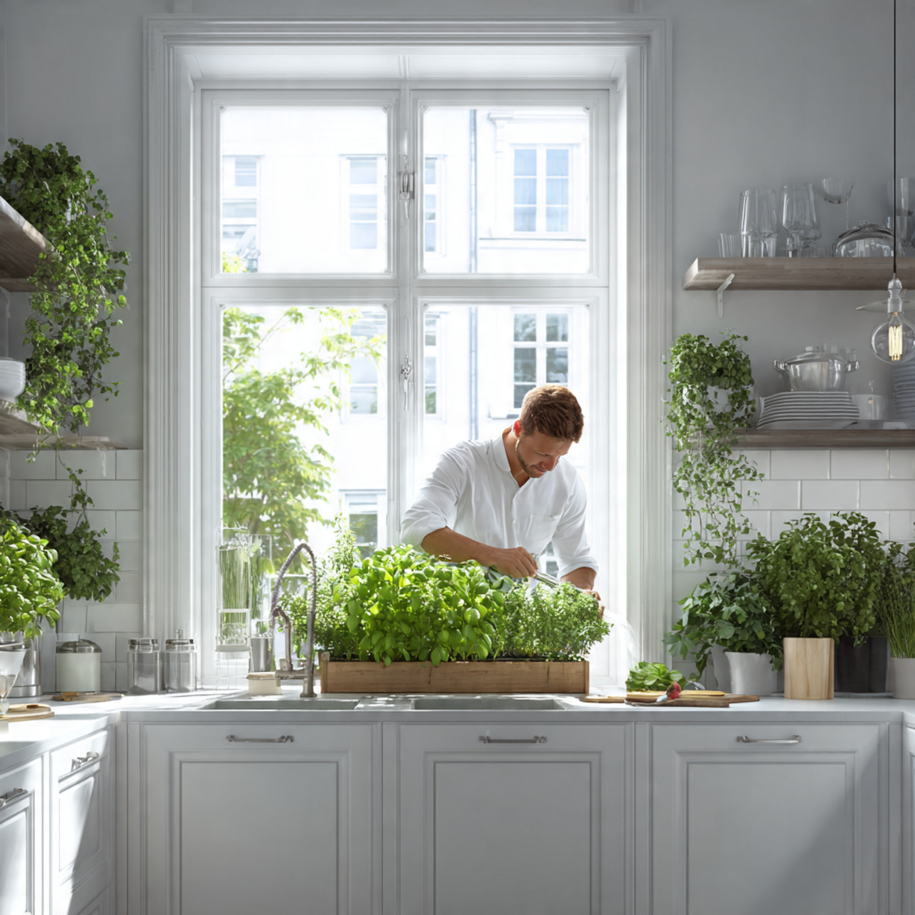 bright white kitchen decor ideas scene with a pott