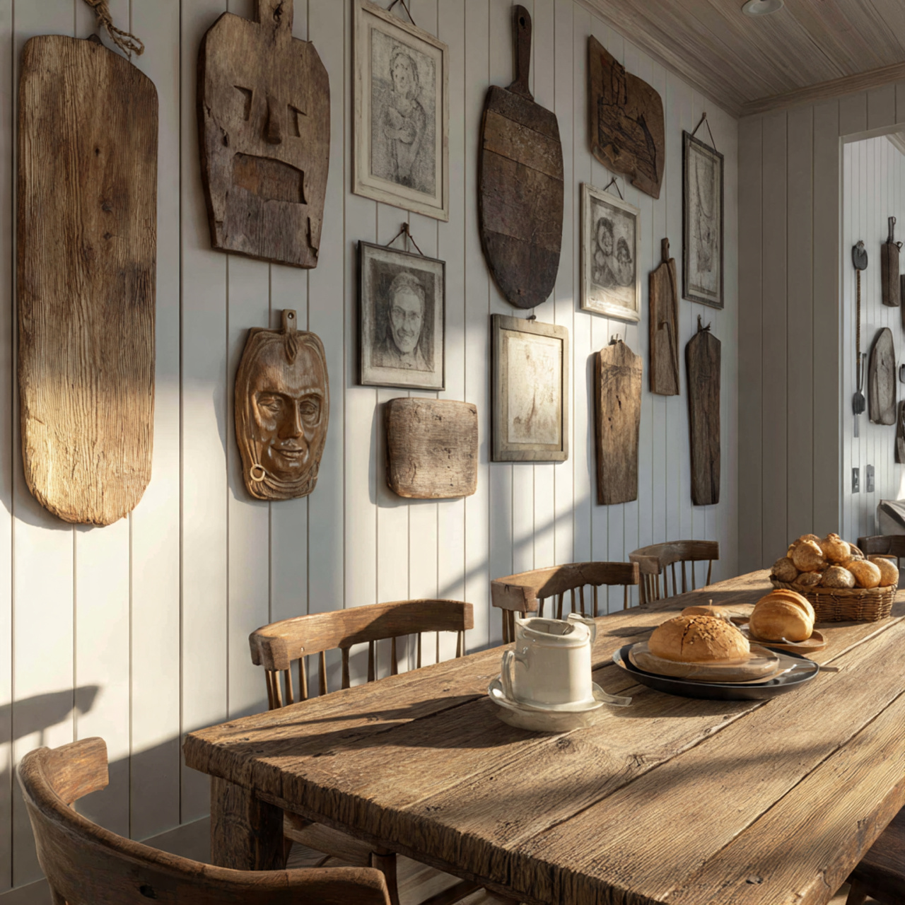 charming farmhouse dining room featuring a collect