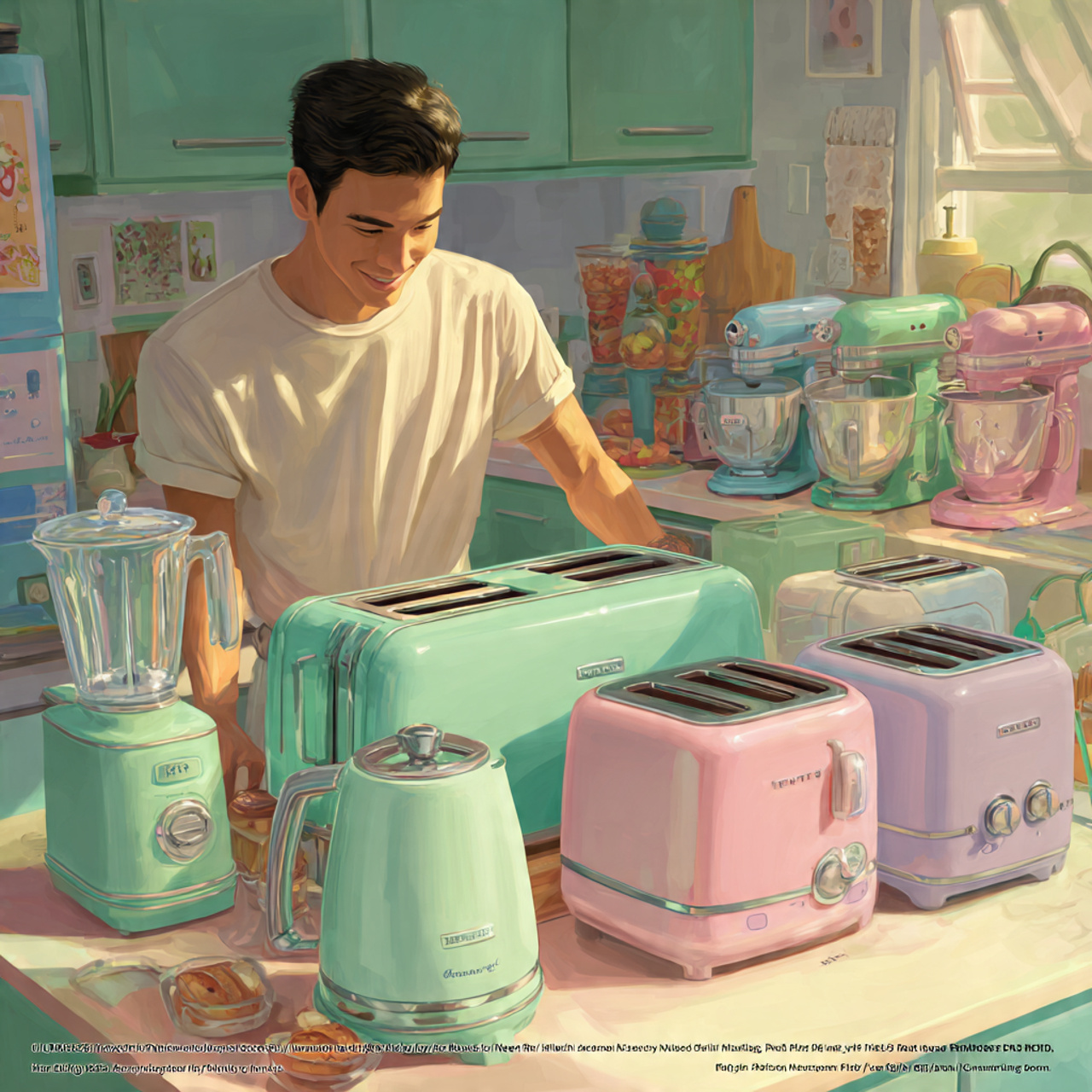 cheerful retro style kitchen featuring pastel colo