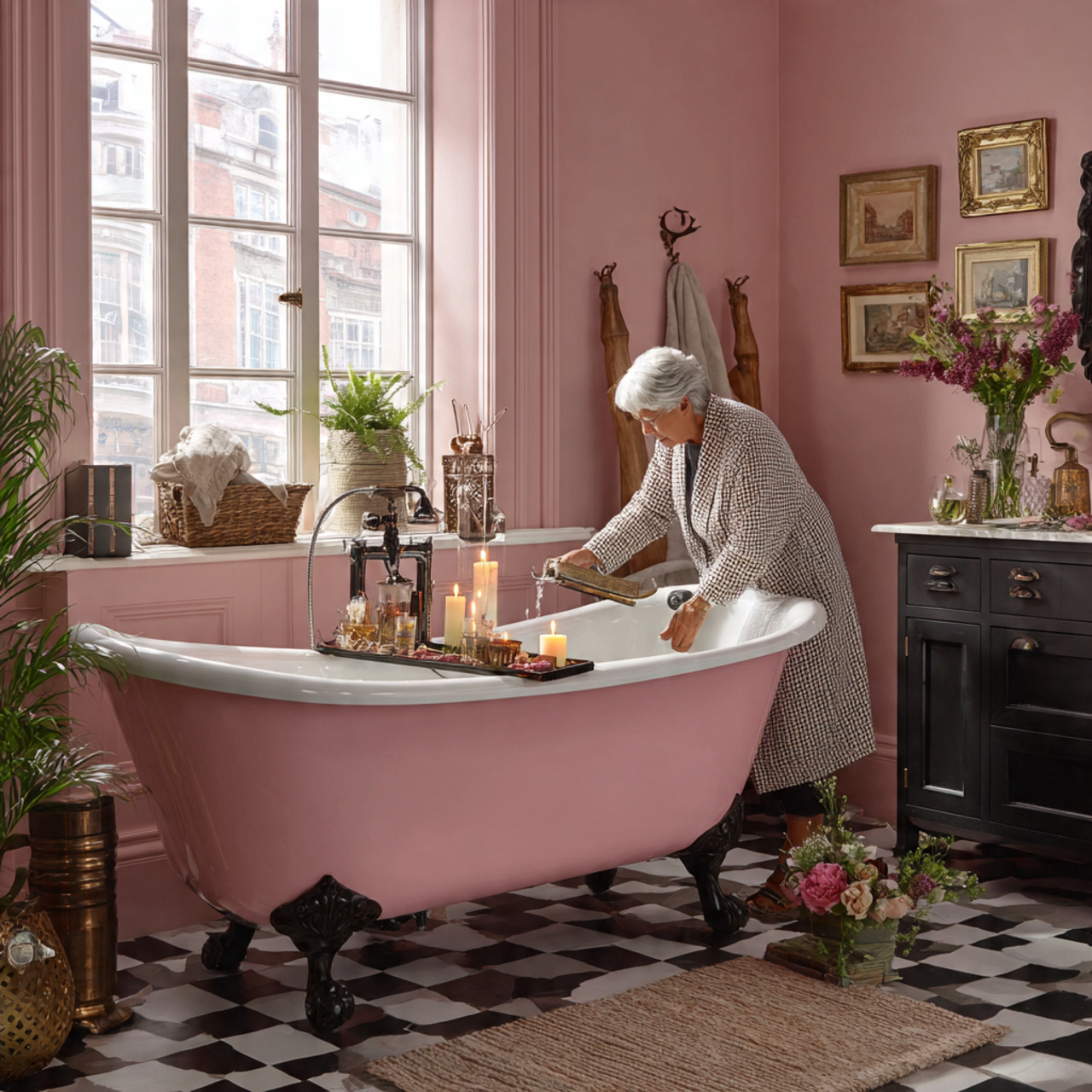 25 Trendy Pink Bathroom Decor Ideas for a Bold Transformation 4 classic bathroom with a vintage pink clawfoot tub