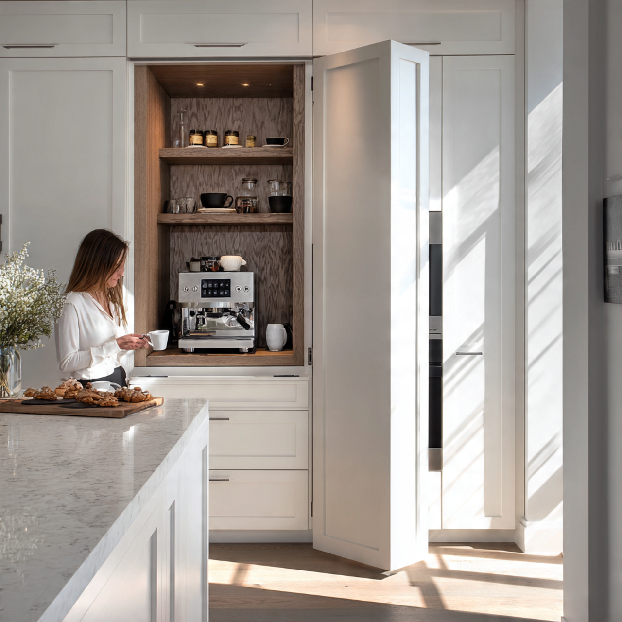 contemporary kitchen featuring white kitchen decor