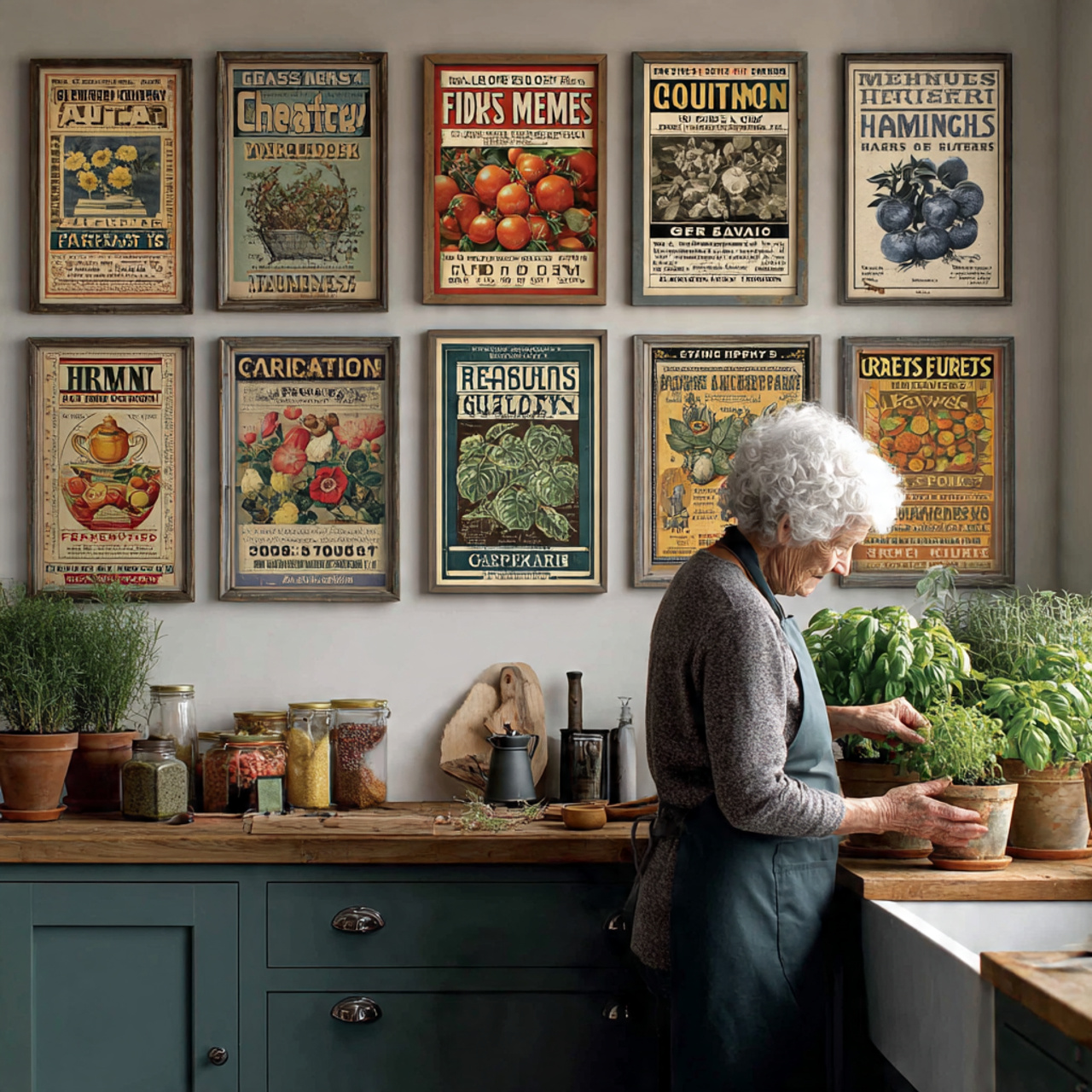 country style kitchen featuring framed vintage see