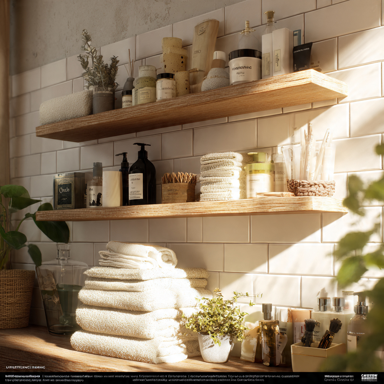 cozy apartment bathroom with natural wood floating