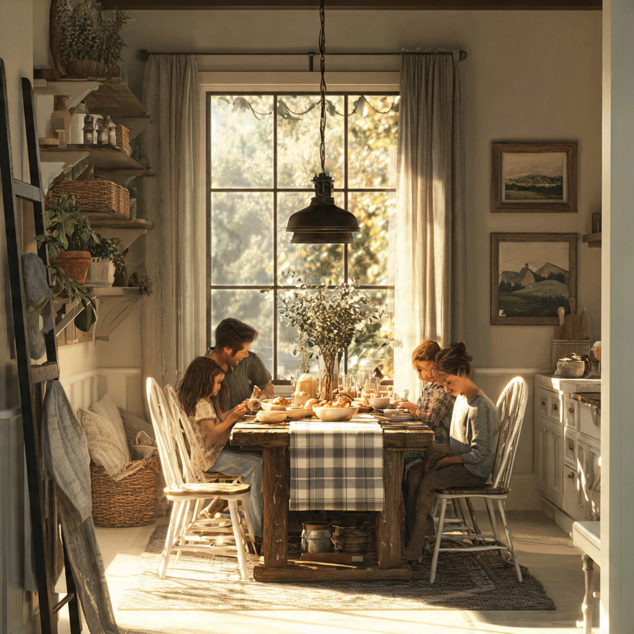 cozy farmhouse dining room featuring a wrought iro