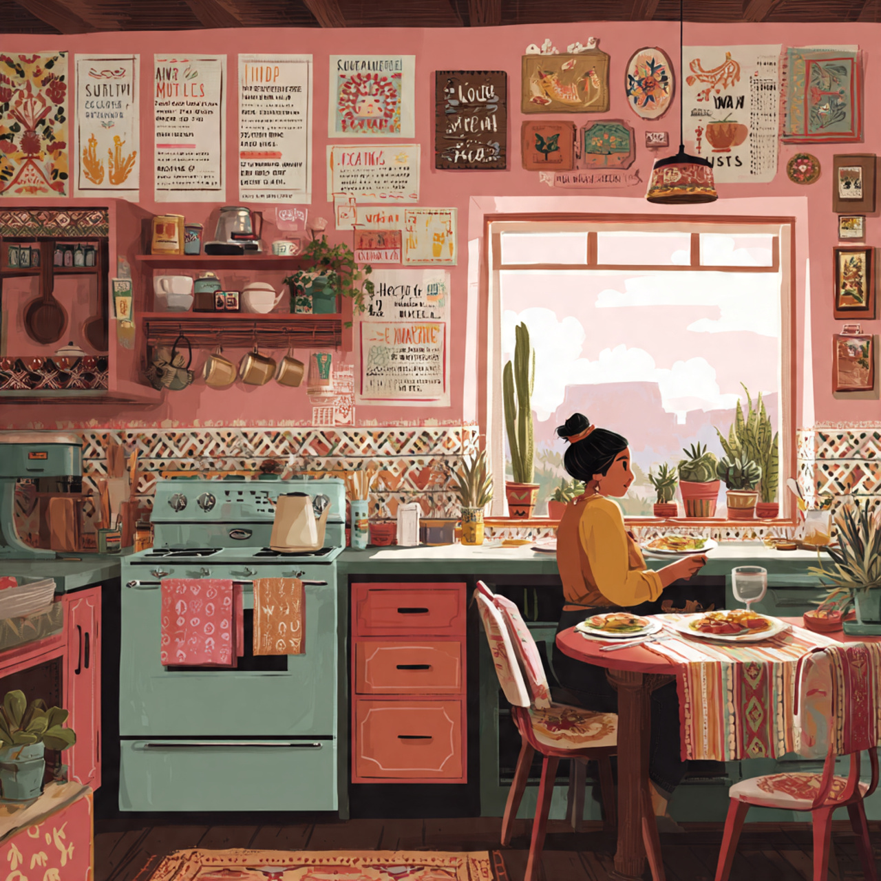 cozy kitchen with bright adobe colored walls in te