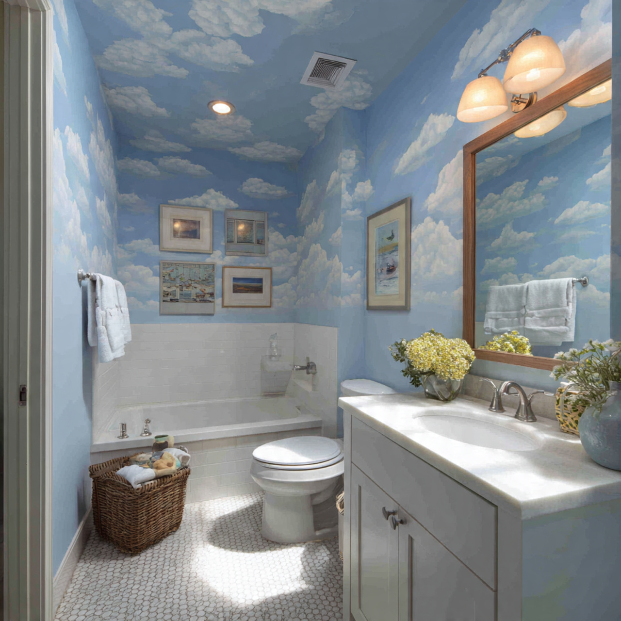 cute bathroom decor ideas with floating cloud ceil