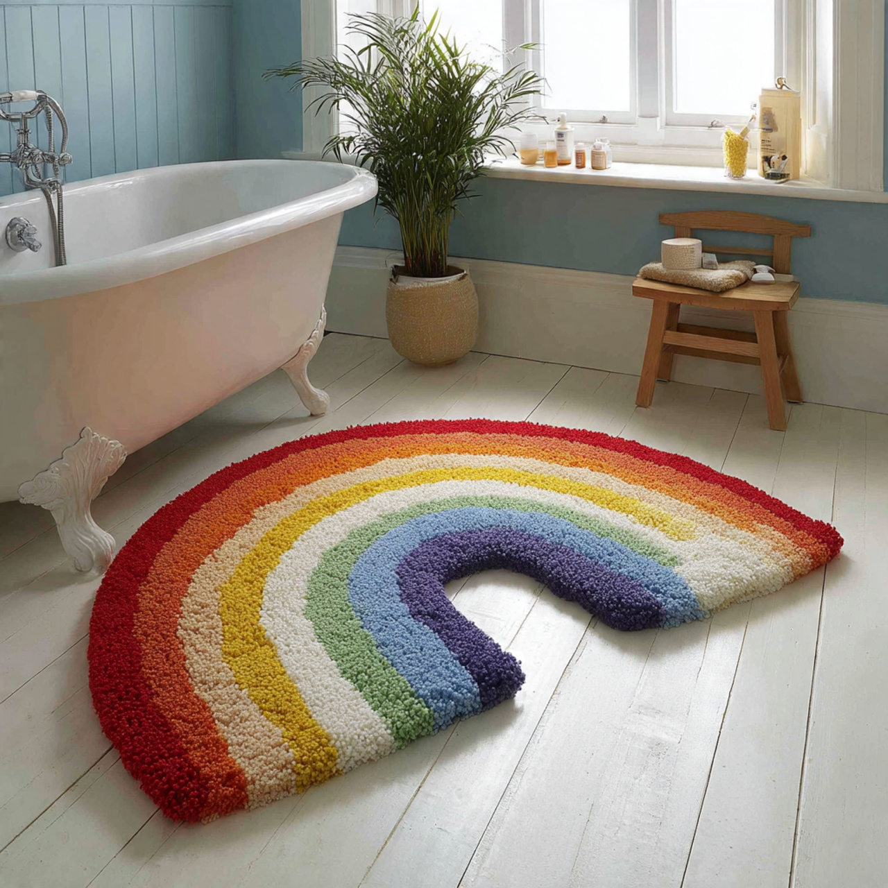 cute bathroom decor ideas with rainbow shaped bath