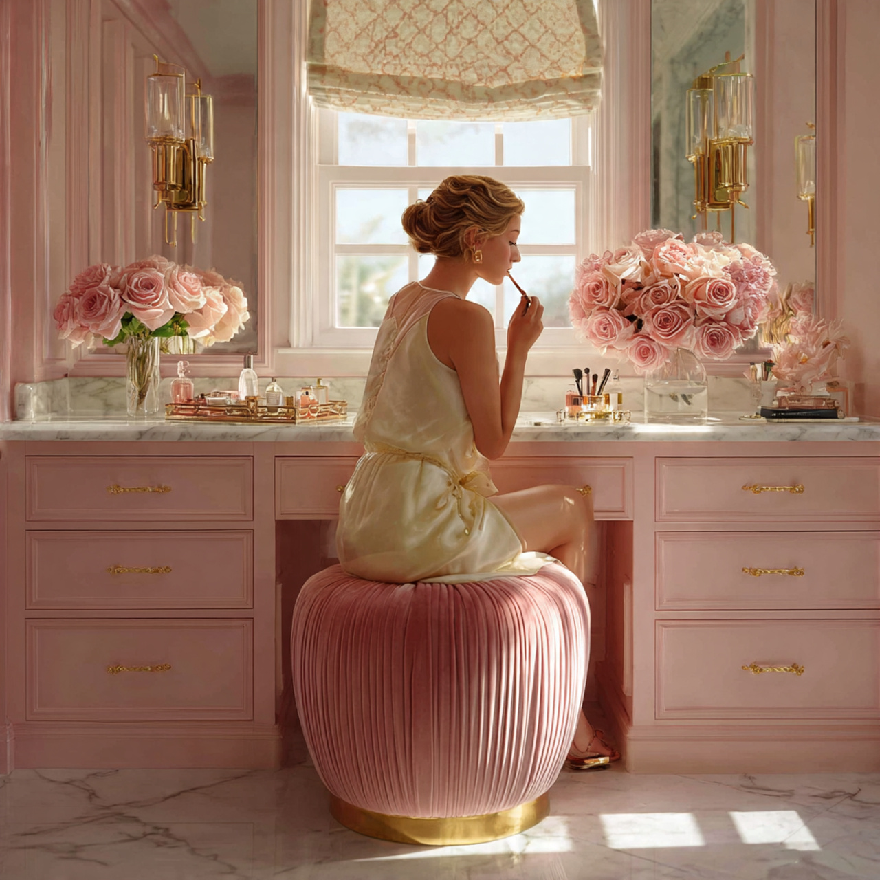 25 Trendy Pink Bathroom Decor Ideas for a Bold Transformation 13 elegant bathroom interior with a velvet rose vanit