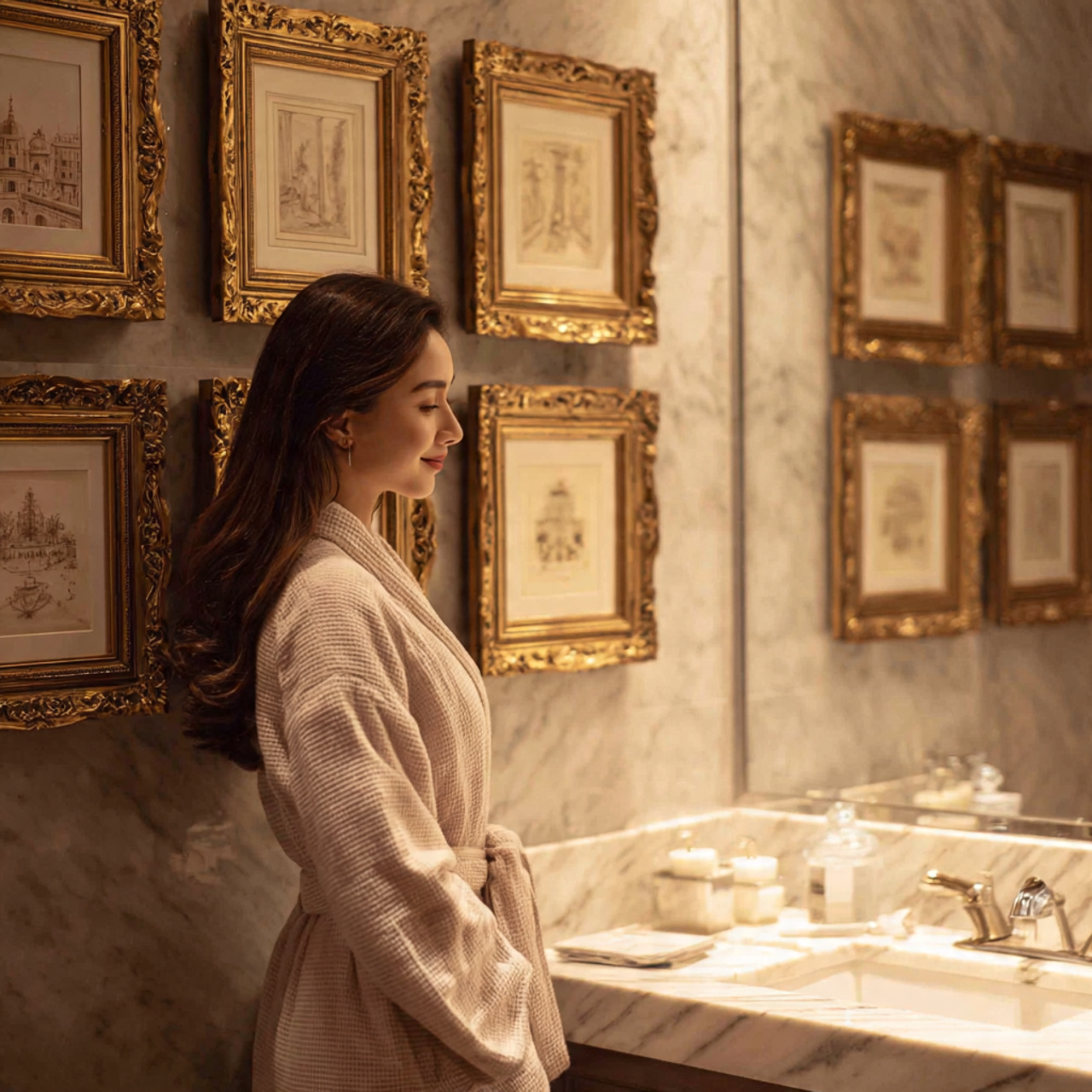 elegant bathroom interior with bathroom wall decor