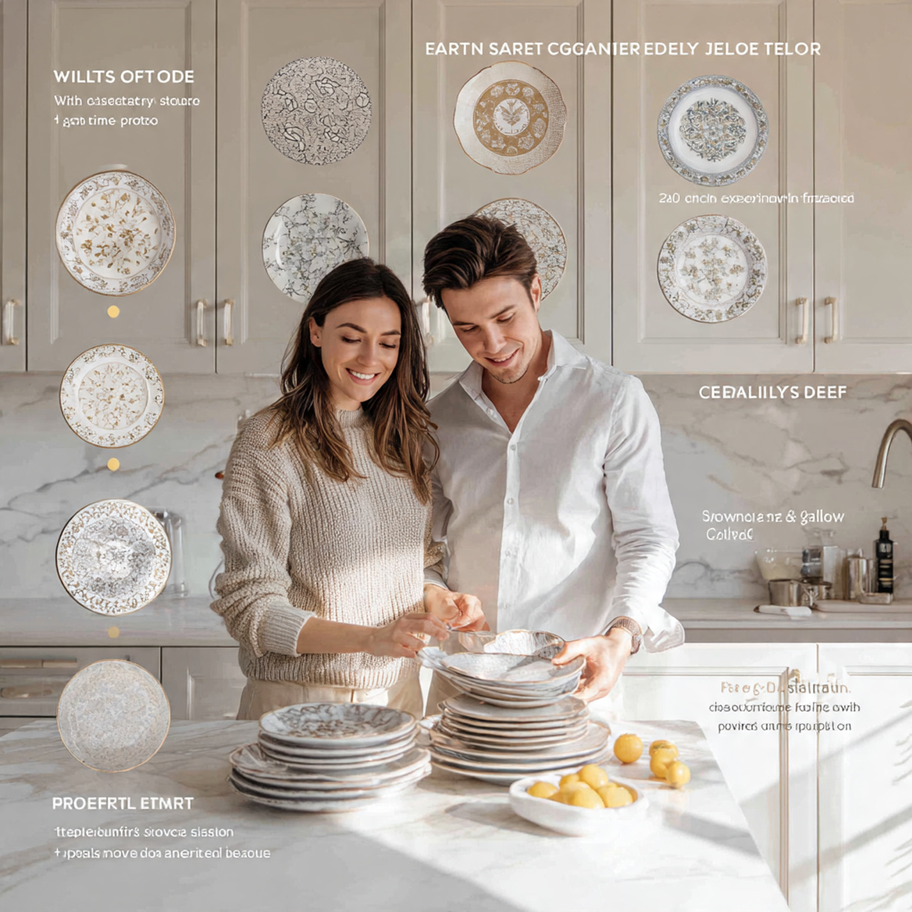 elegant kitchen featuring a symmetrical plate gall