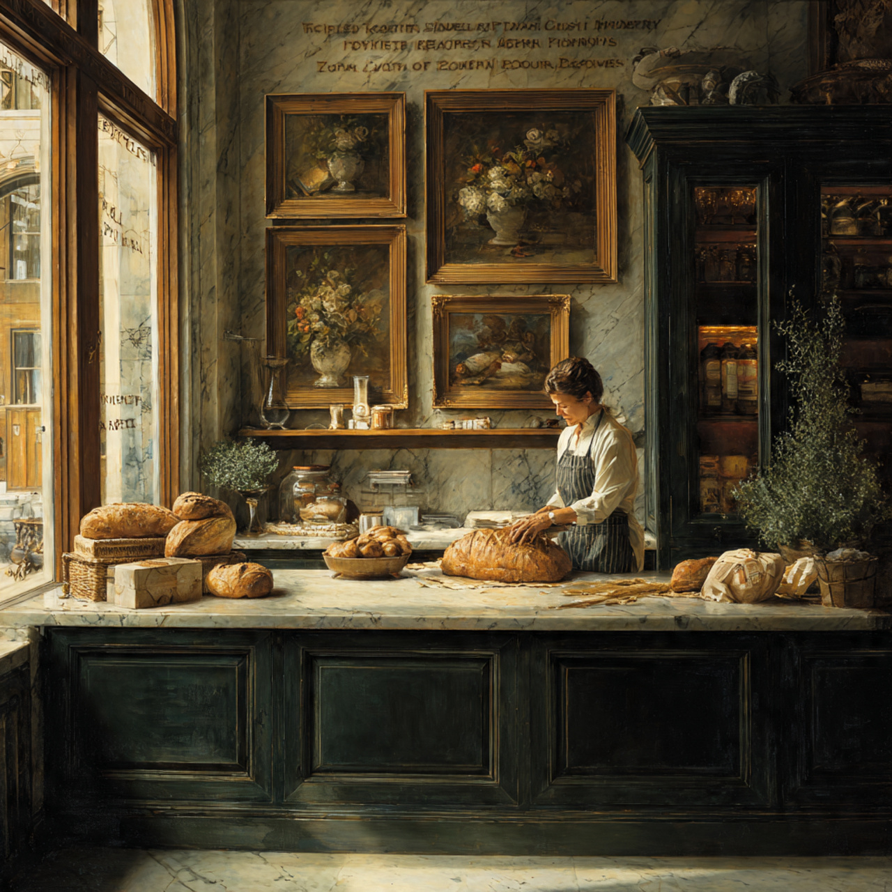 elegant kitchen with deep wooden cabinets and a wa