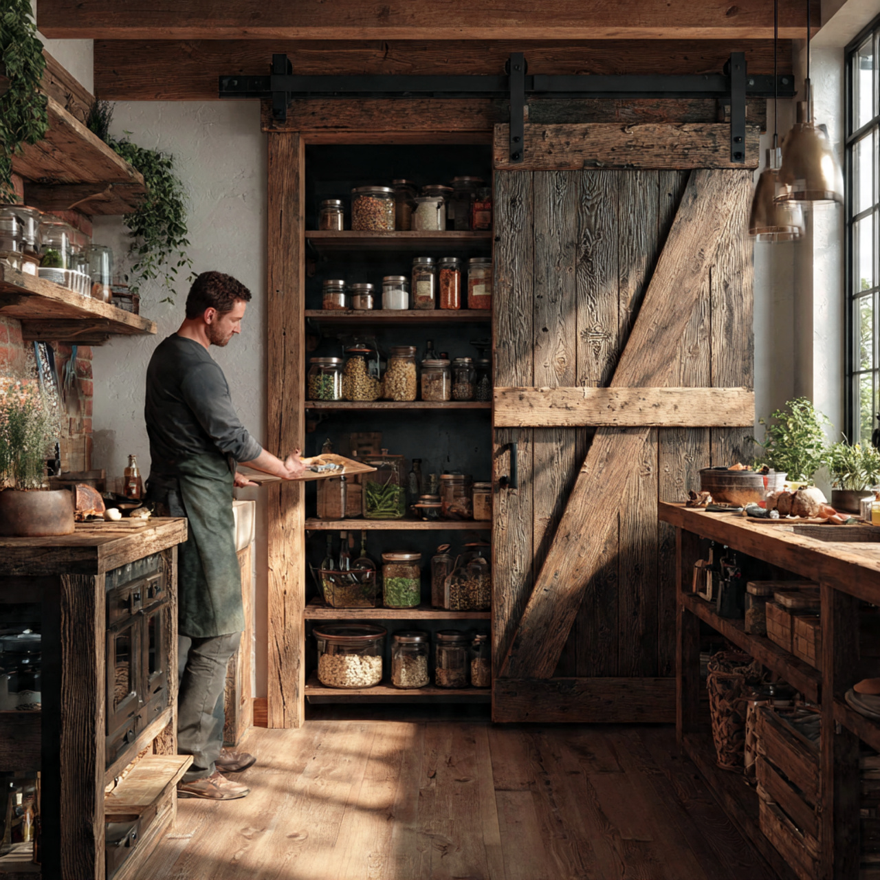 farmhouse kitchen decor ideas featuring a sliding