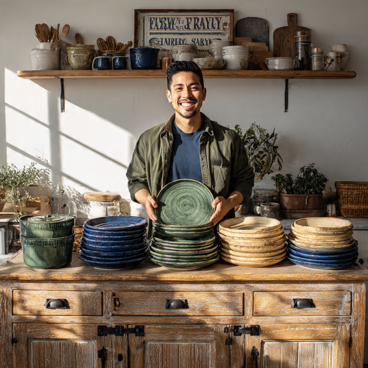 farmhouse kitchen featuring a collection of rustic