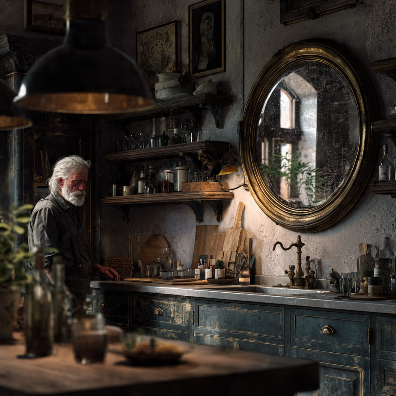 high detail realistic interior of small kitchen de