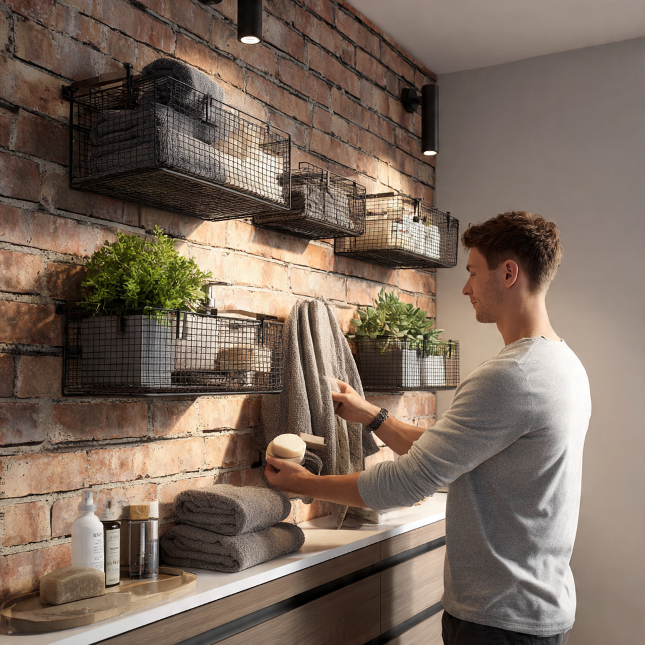 industrial chic bathroom with bathroom wall decor