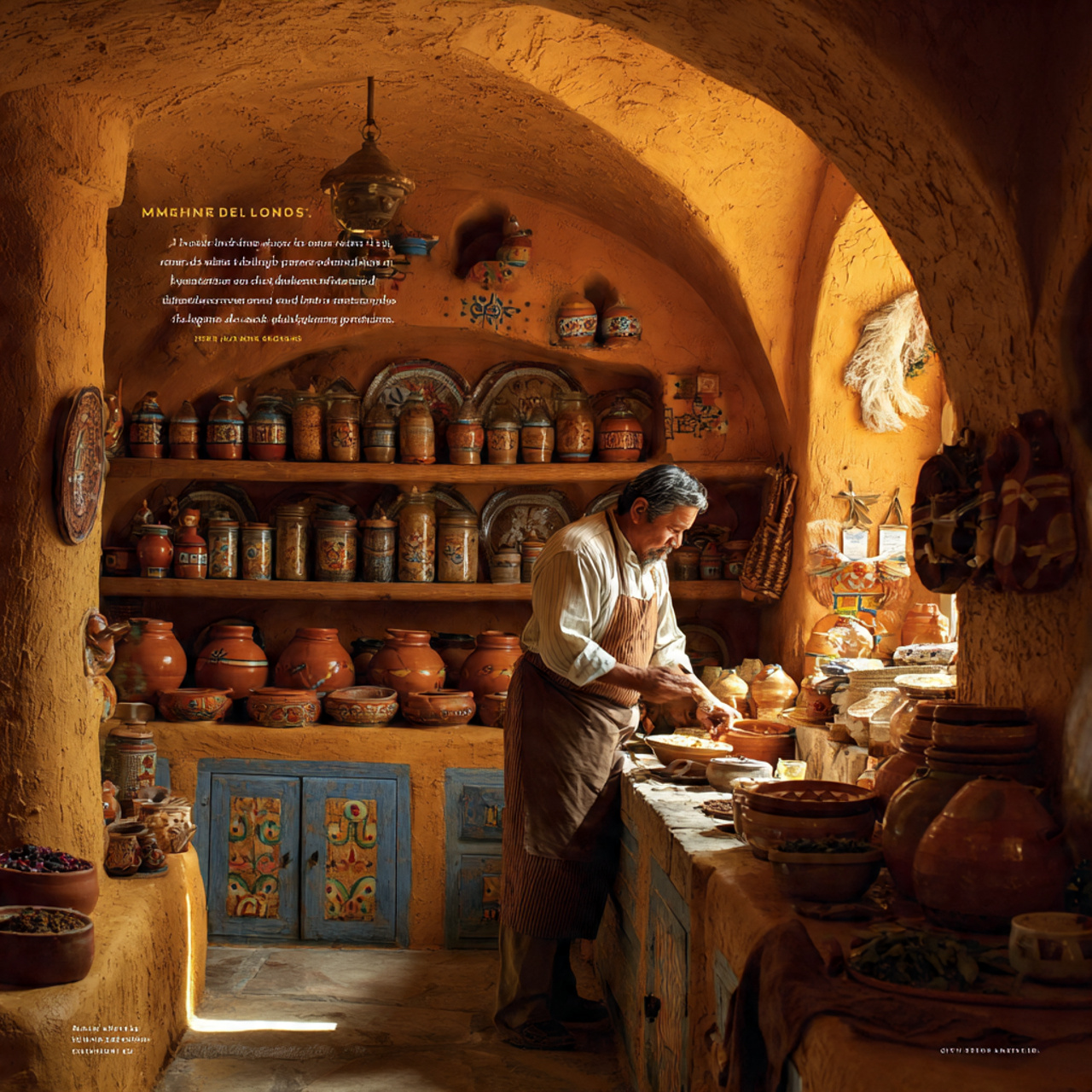 mexican kitchen with small arched wall niches pain