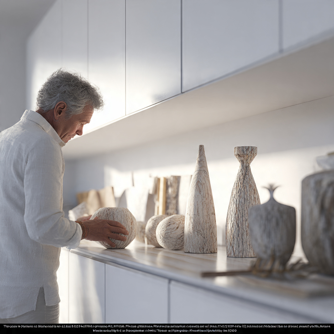 25 Top of Kitchen Cabinet Decor Ideas That Instantly Elevate Your Space 24 minimalist kitchen with small textured stone sculp