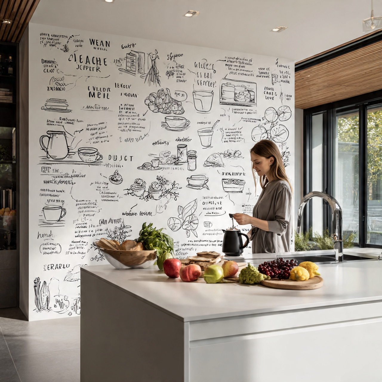 minimalist modern kitchen with black and white lin